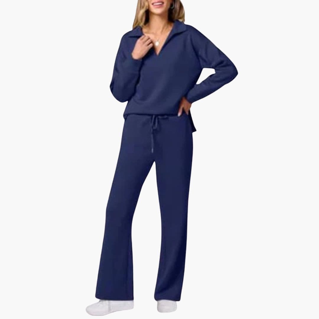 Completo due pezzi da donna con top con scollo a V