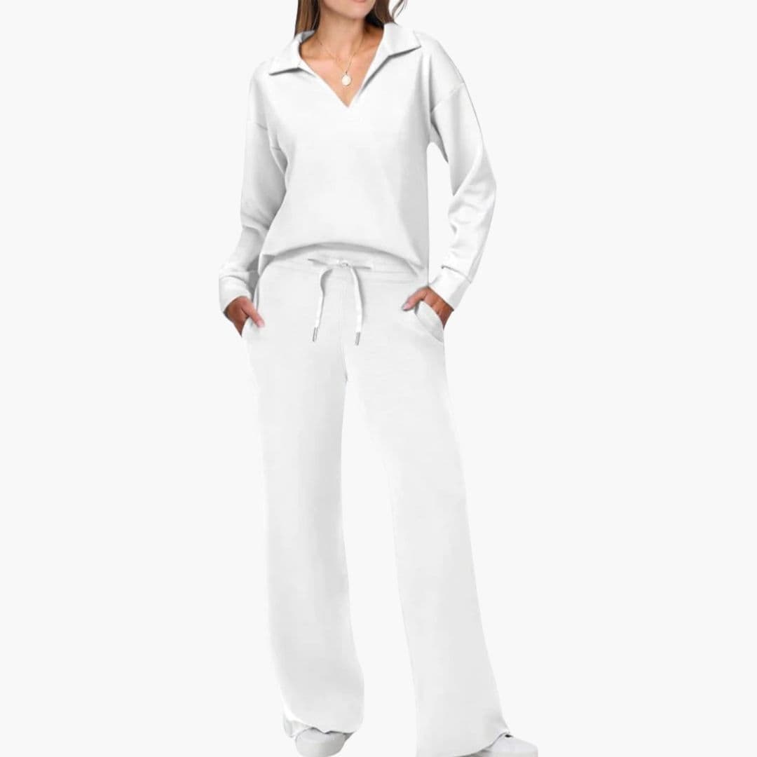 Completo due pezzi da donna con top con scollo a V