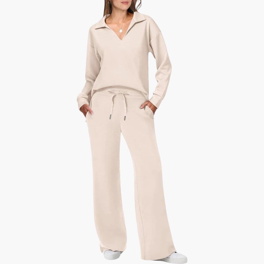 Completo due pezzi da donna con top con scollo a V