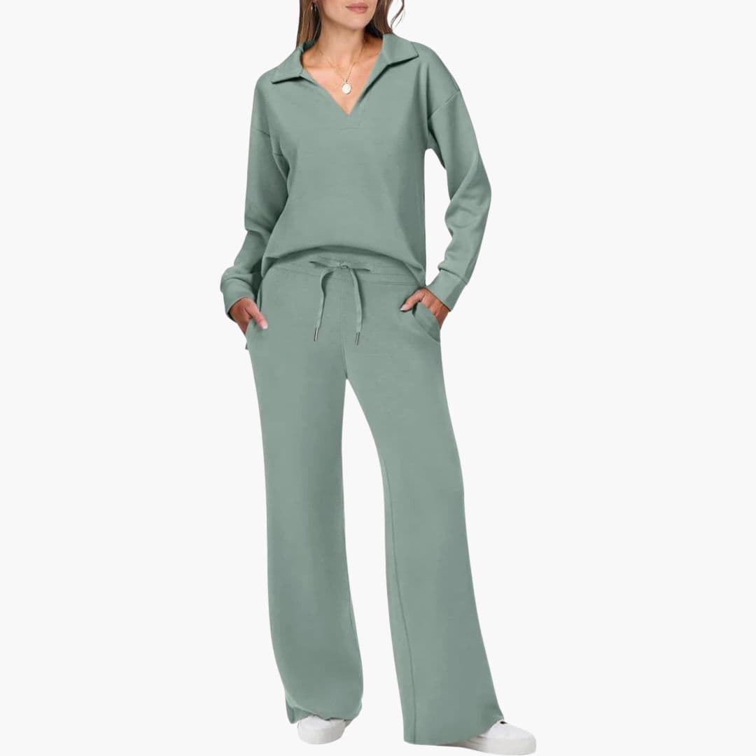Completo due pezzi da donna con top con scollo a V
