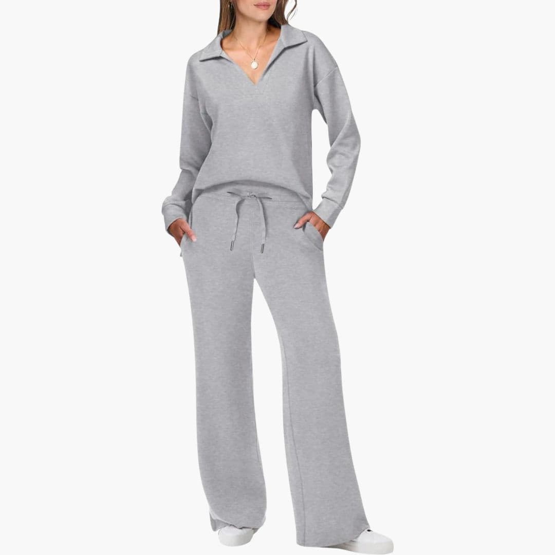 Completo due pezzi da donna con top con scollo a V