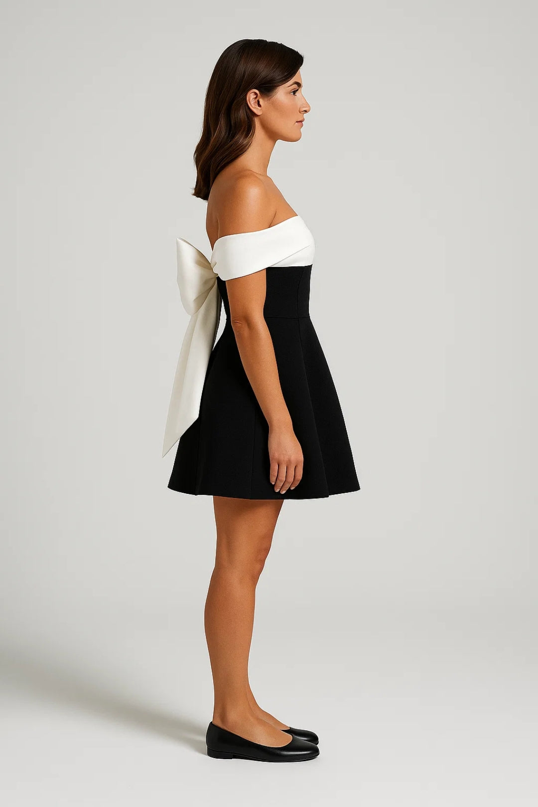 Women's Mini Dress – Off-Shoulder A-Line with Color Blocking | Chic