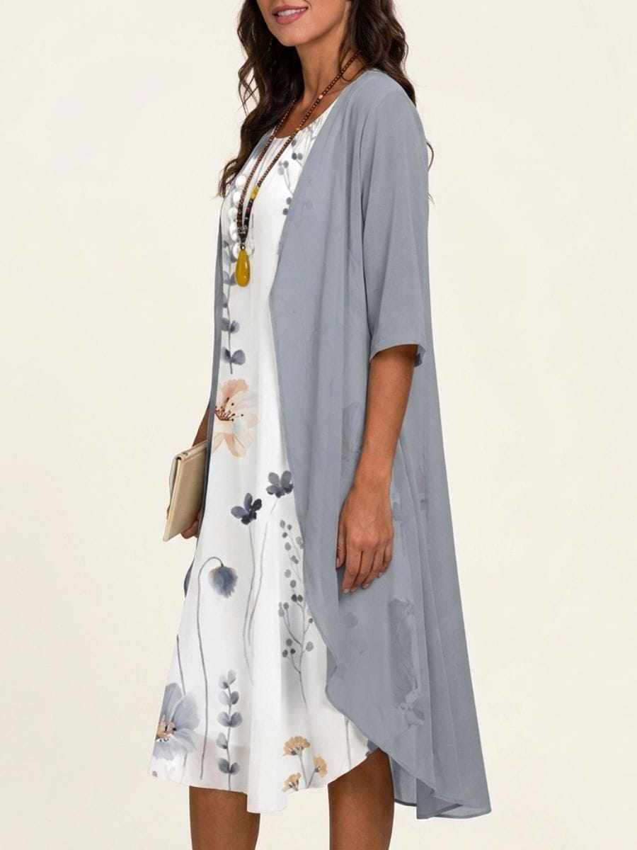 Floral Midi Dress with Chiffon Shrug