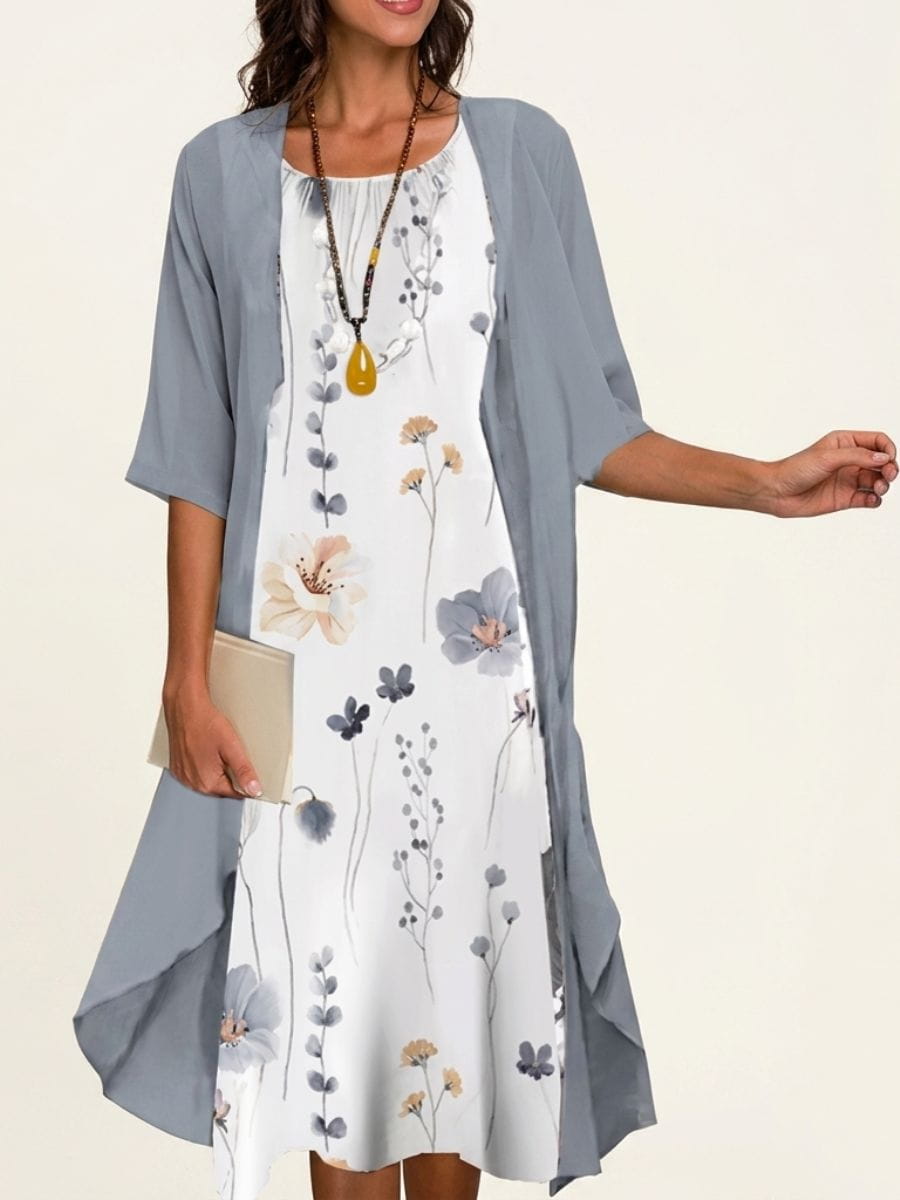 Floral Midi Dress with Chiffon Shrug