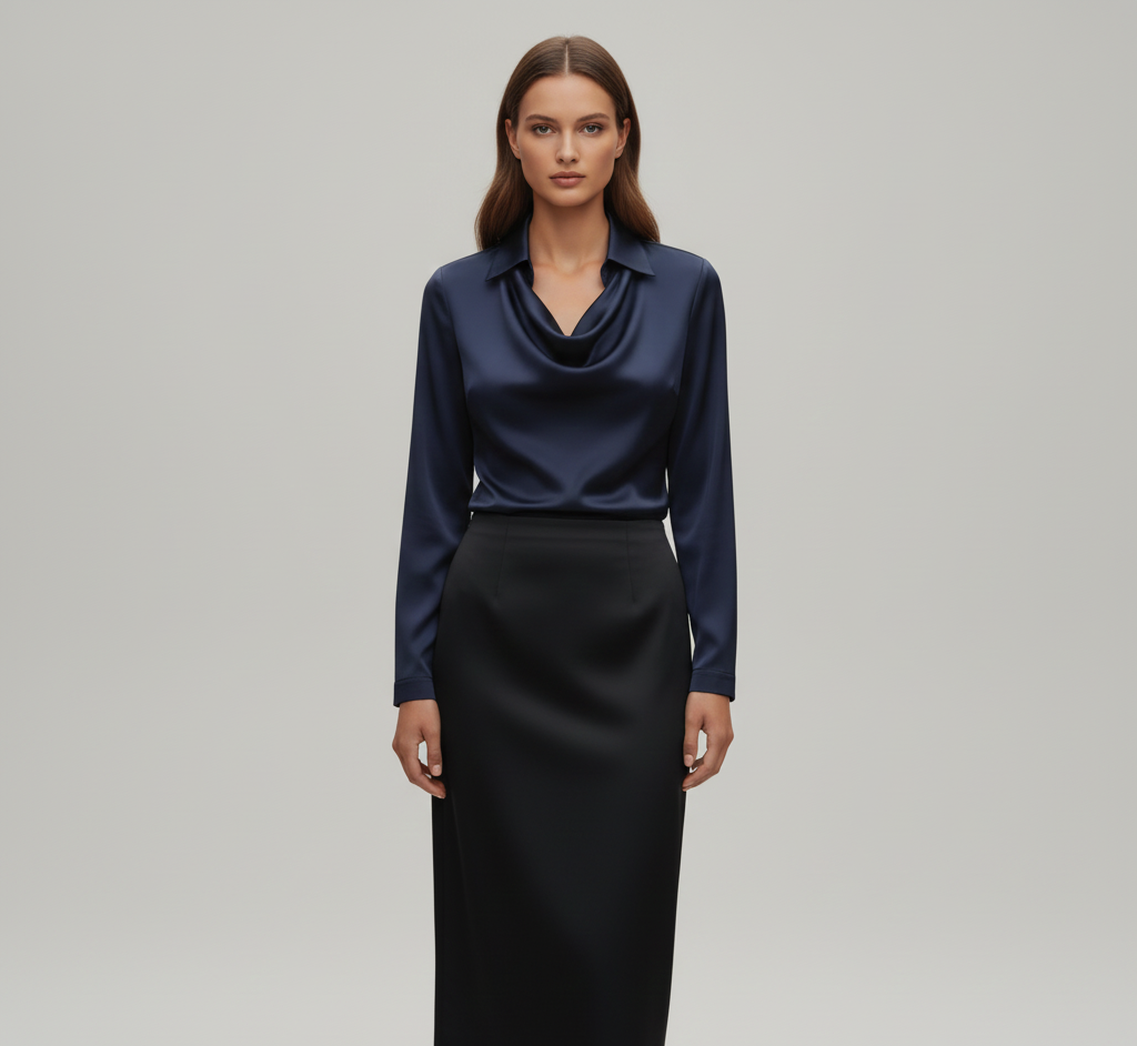 Valerios Fashion camicetta donna satin elegante collo morbido