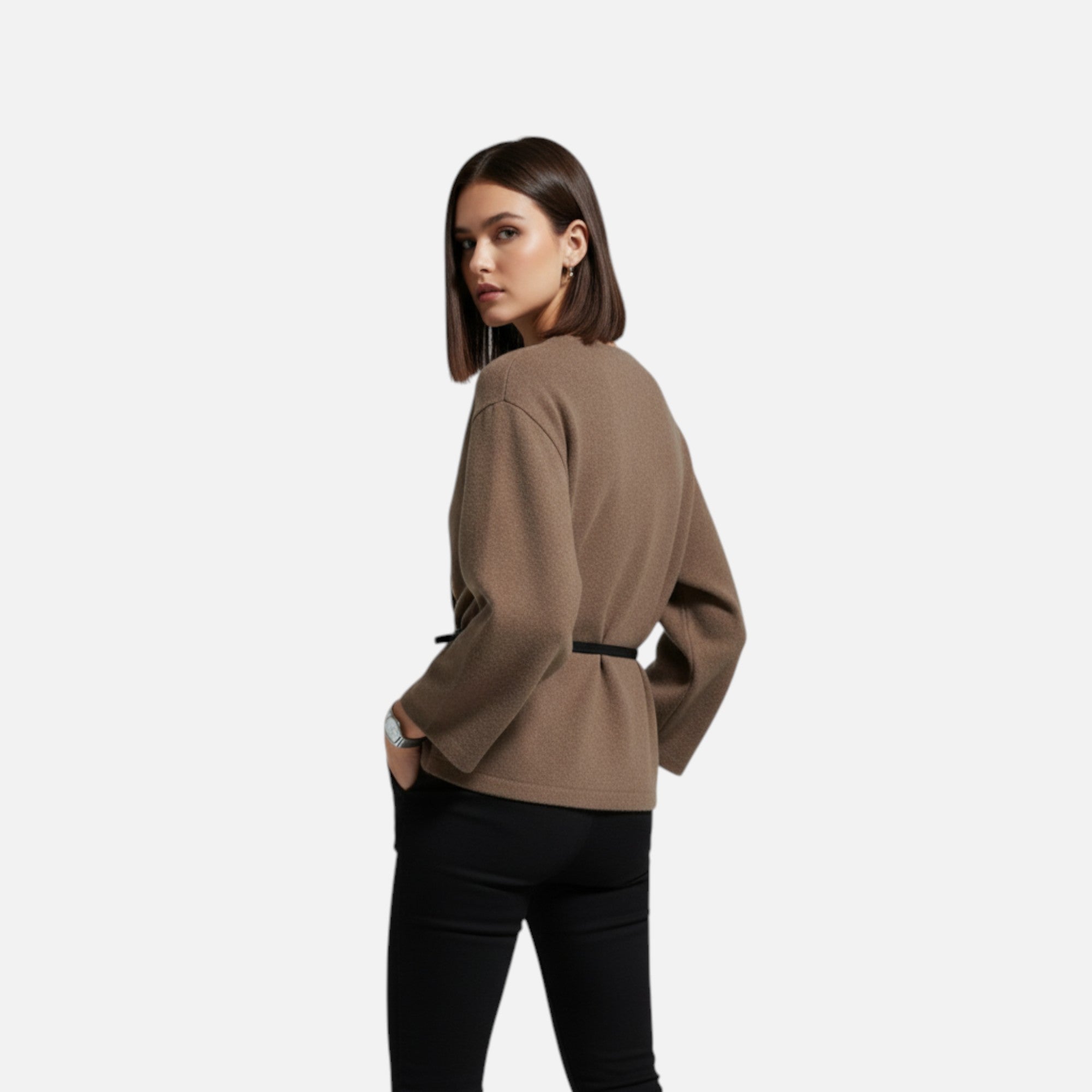Giacca Donna Incrociata con Cintura Sottile e Scollo a V