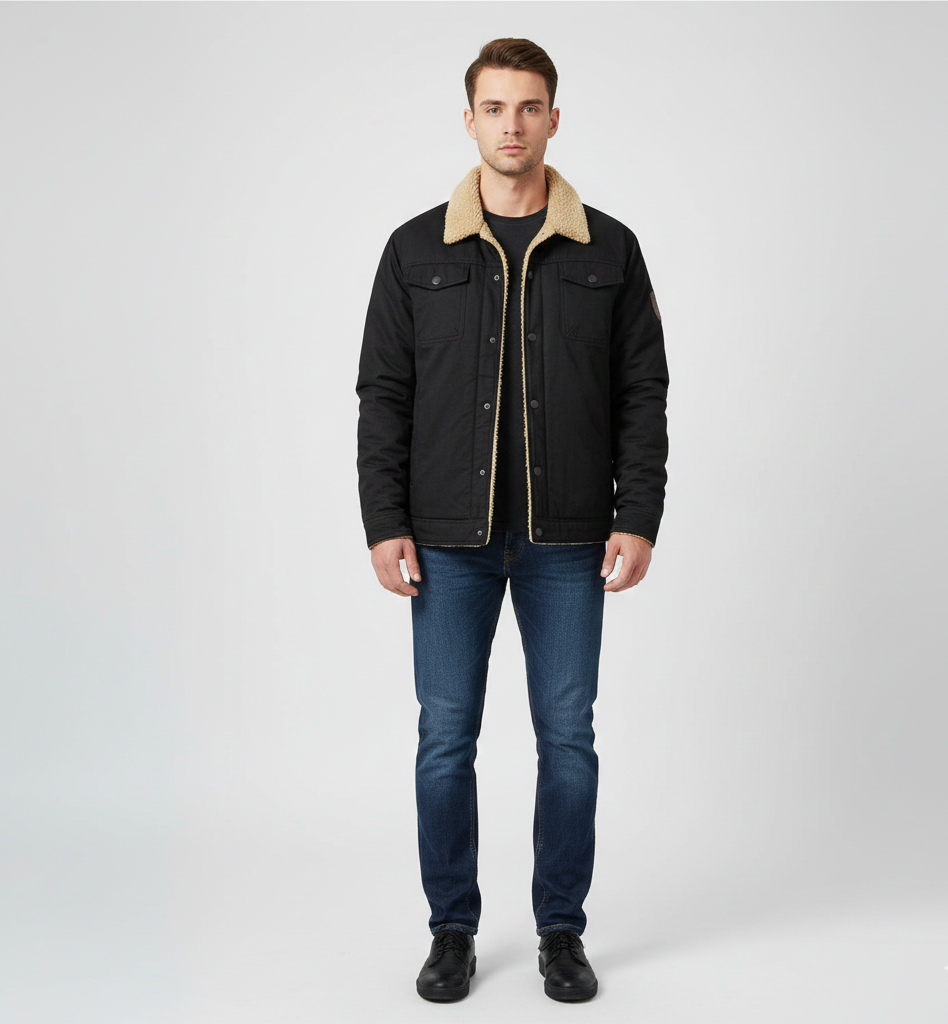 Valerios Fashion giacca uomo invernale imbottita con colletto teddy casual