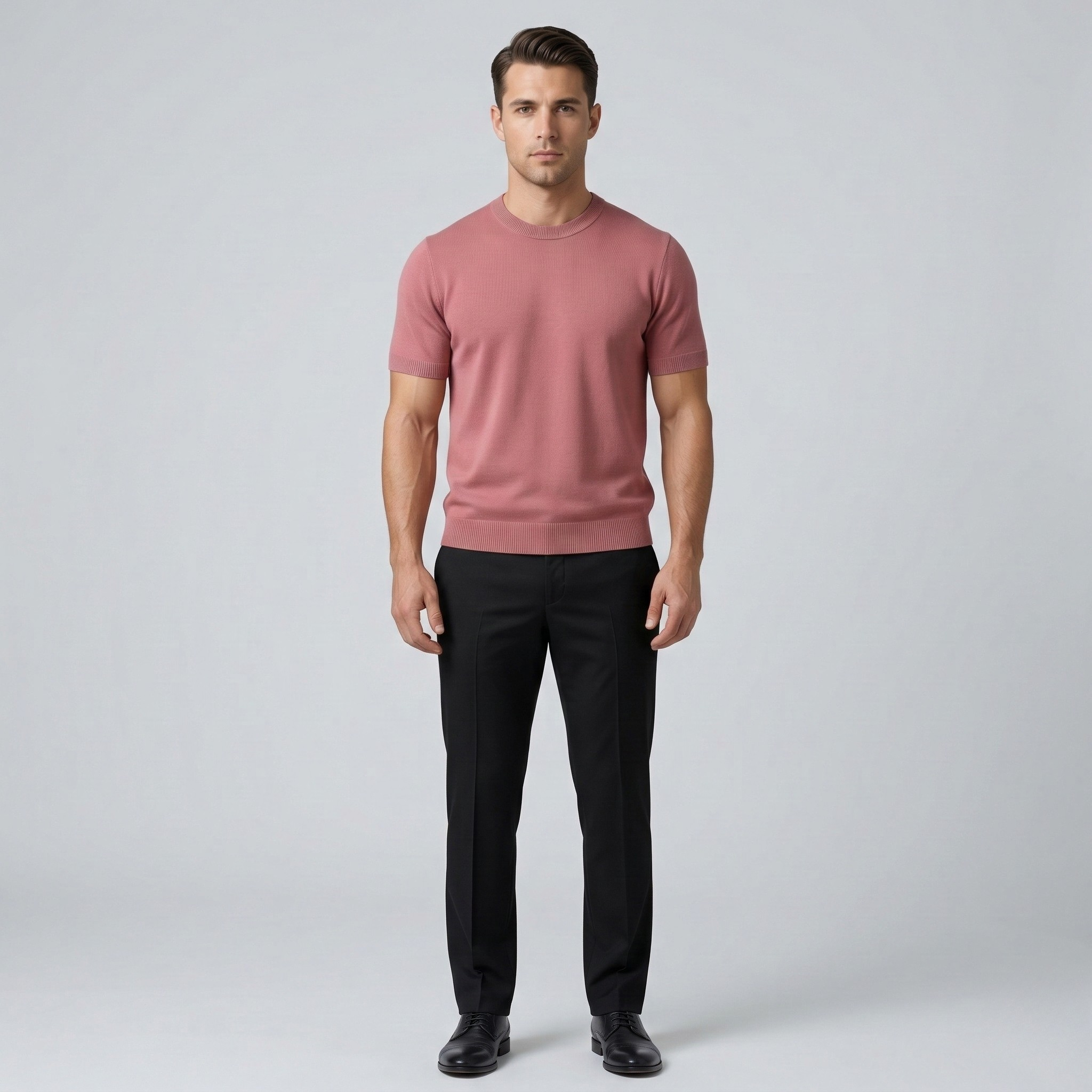 Men's cotton sweater with short sleeves and crew neck, lightweight casual slim fit