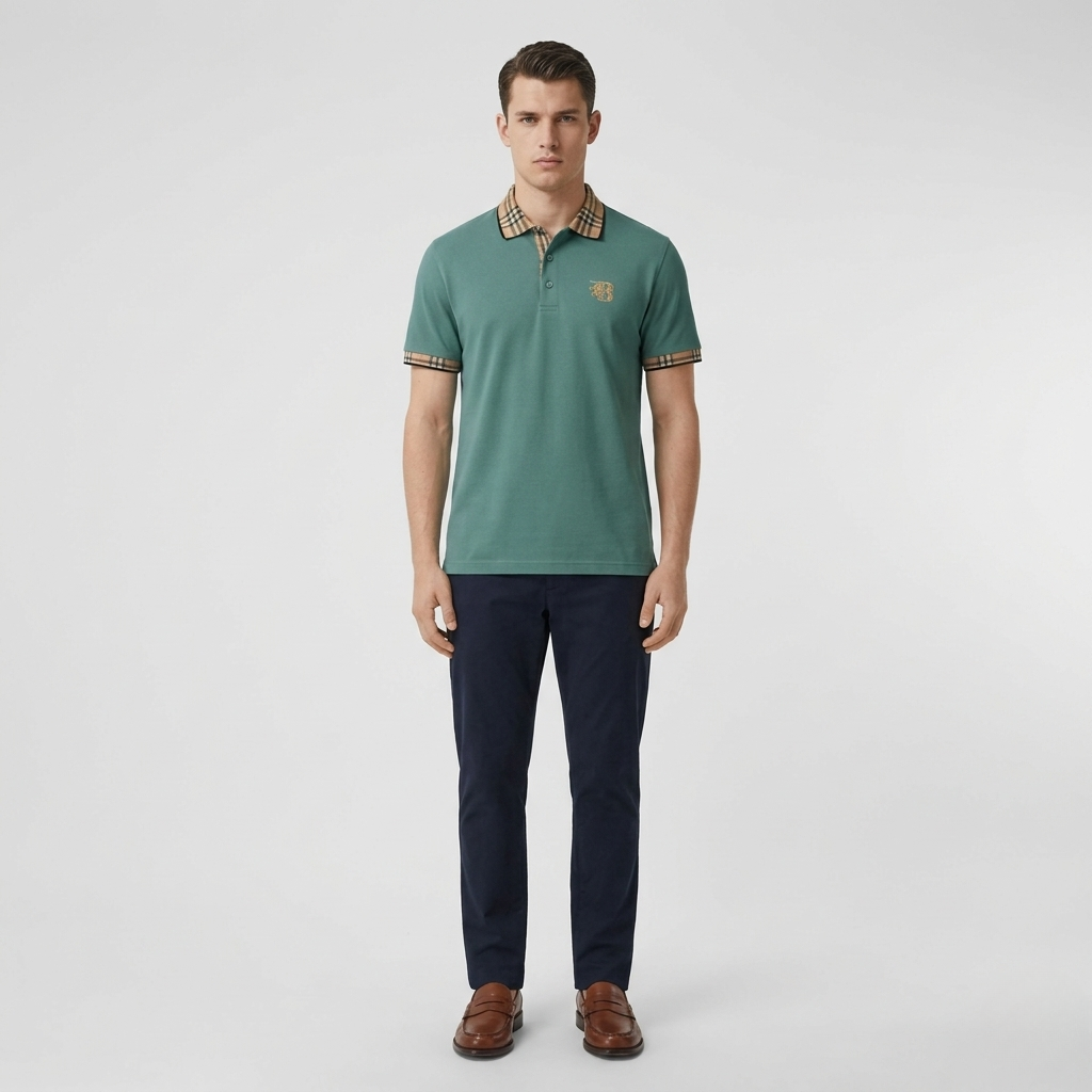 Men's cotton polo shirt with short sleeves, classic collar, and buttons, casual sporty
