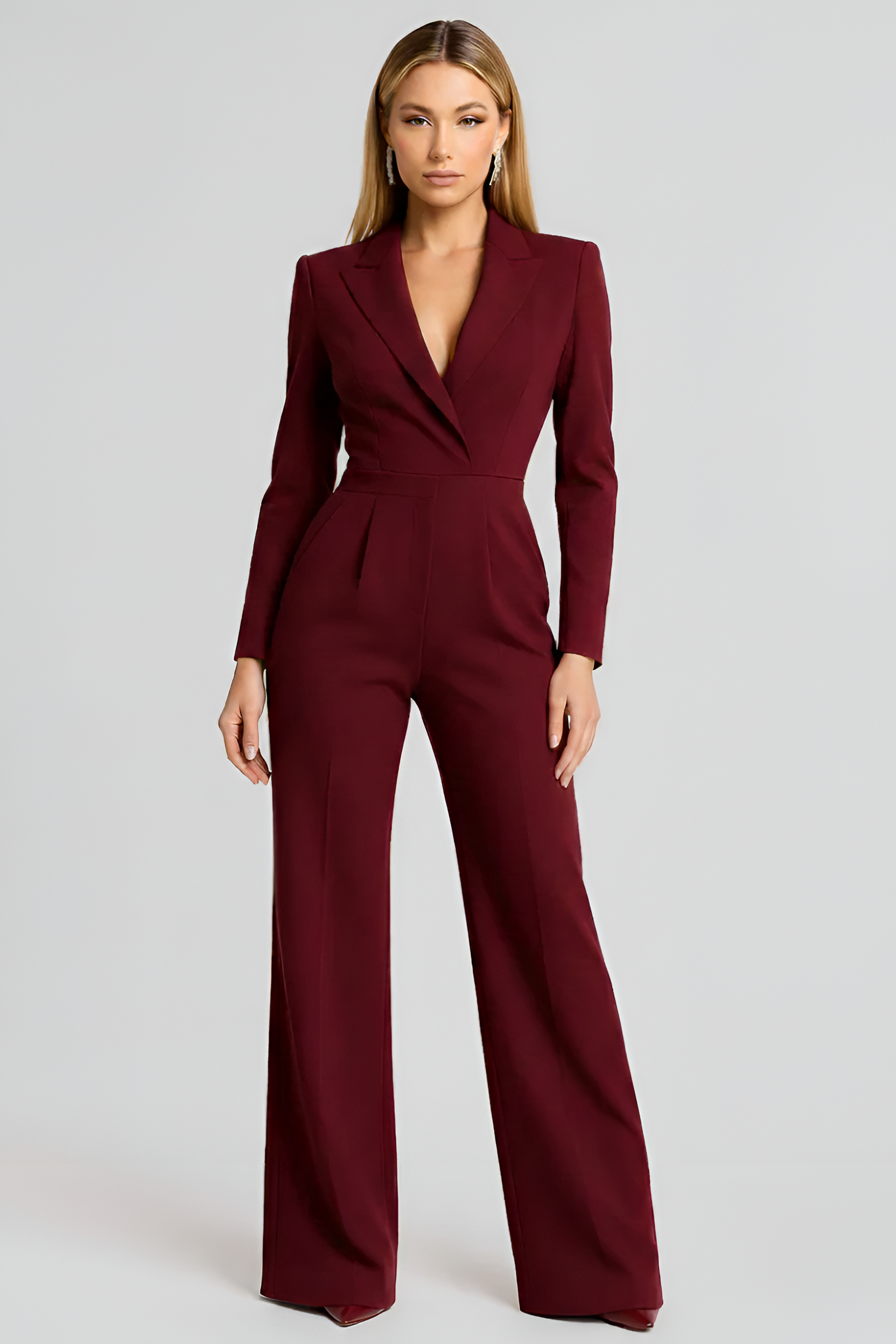 Tuta donna elegante stile blazer con scollo a V e gamba ampia vestibilità regolare