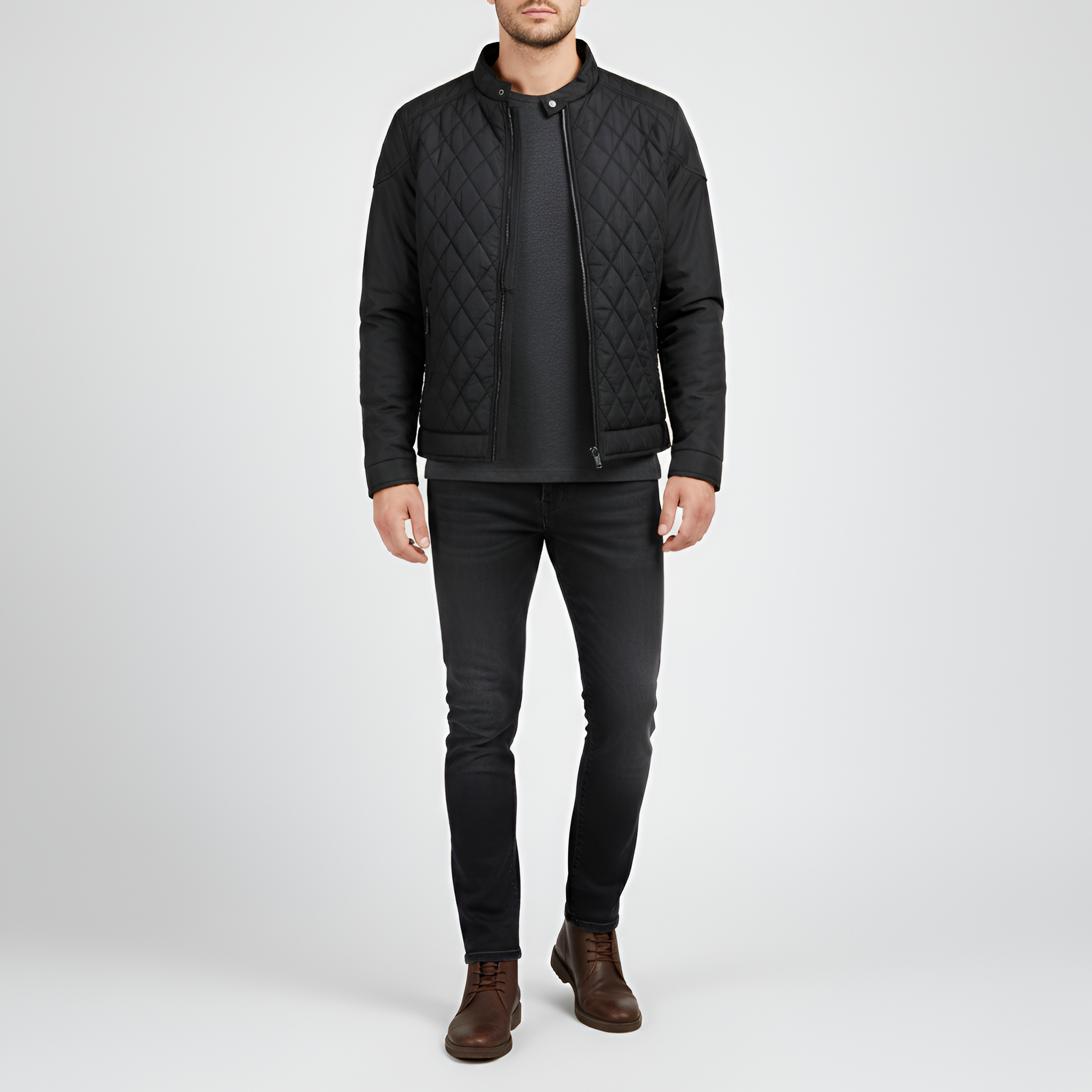 Valerios Fashion Giacca Uomo Trapuntata con Zip e Collo Alto Casual Invernale