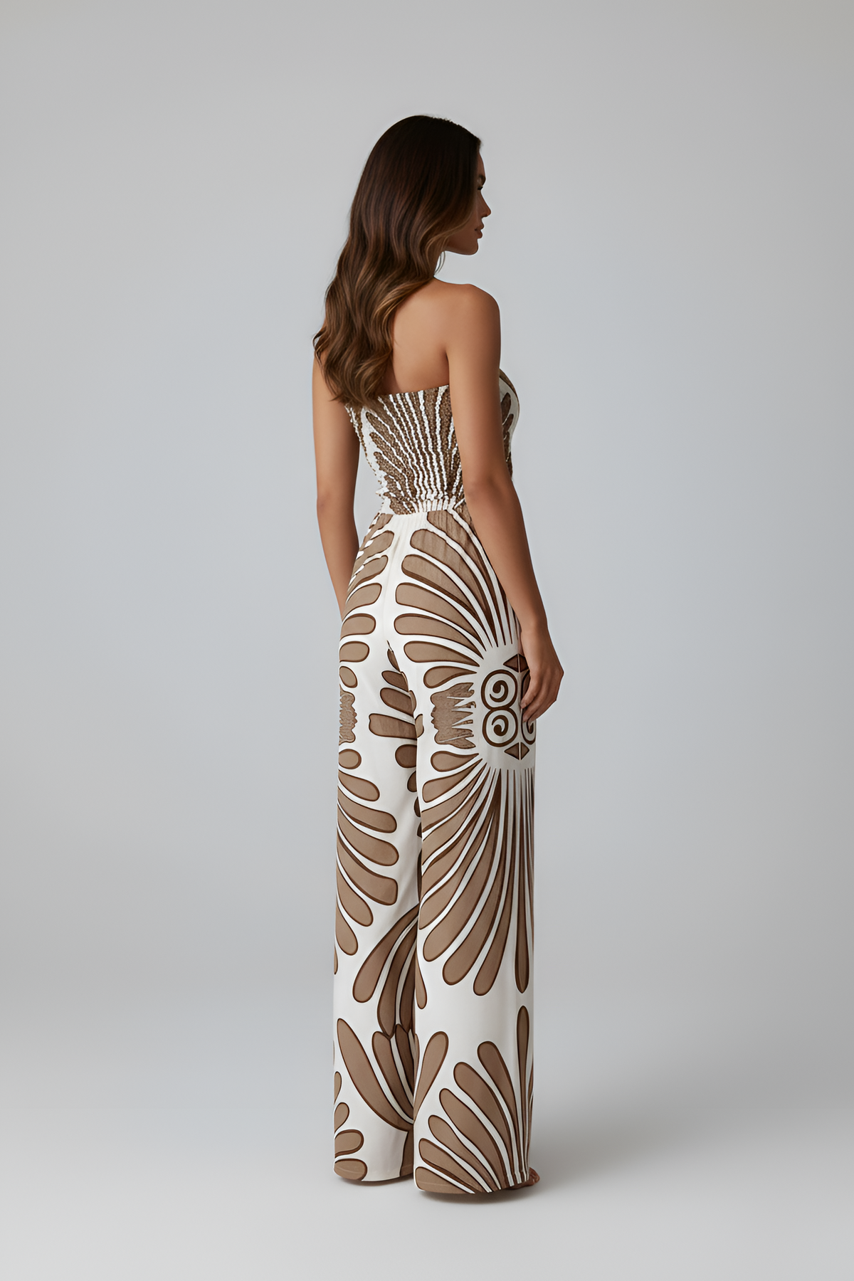 Women’s strapless long dress with print, elegant casual summer dress