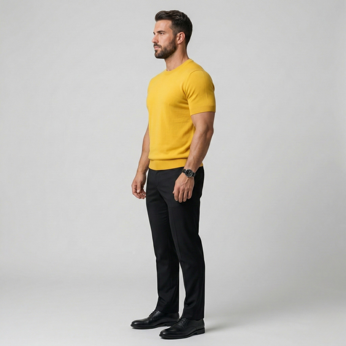 Pull léger décontracté pour homme en coton, manches courtes et col rond, coupe ajustée