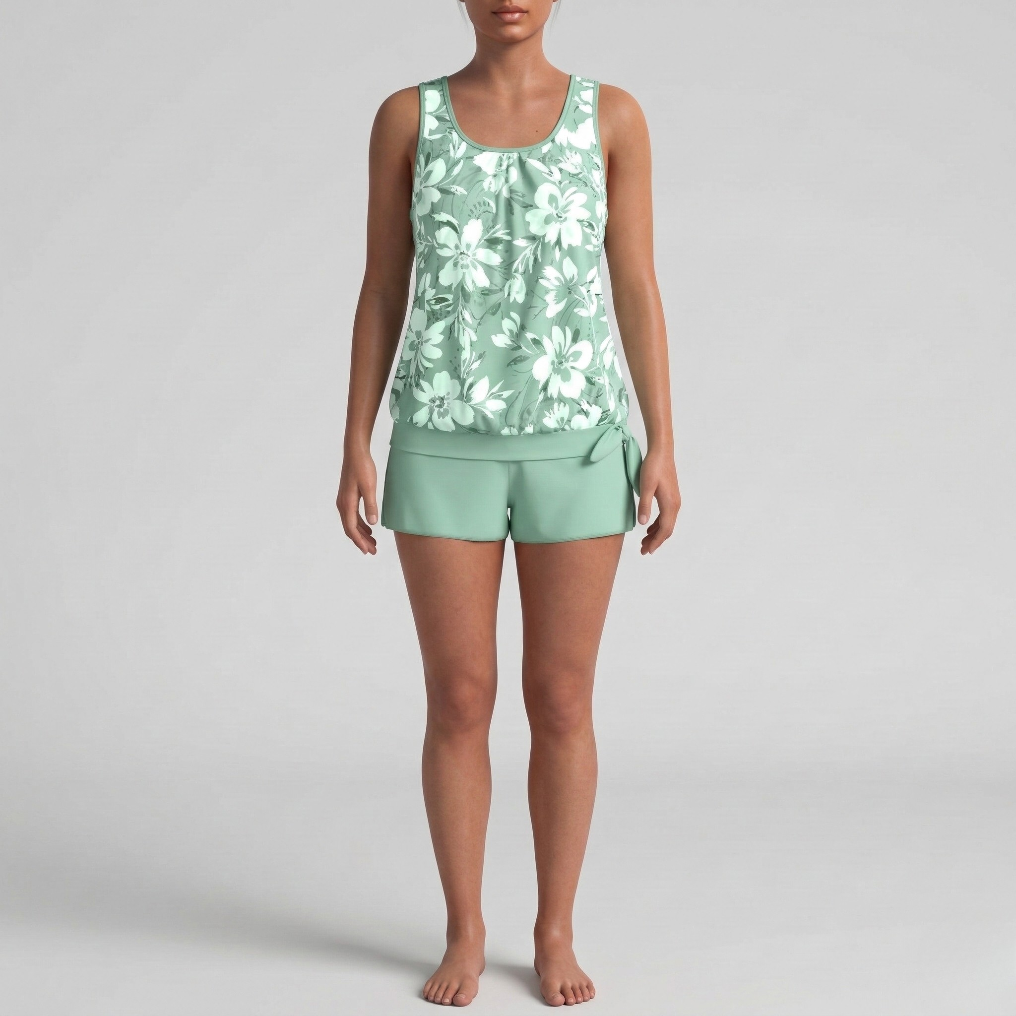 Tankini donna con pantaloncini costume da bagno due pezzi controllo addome