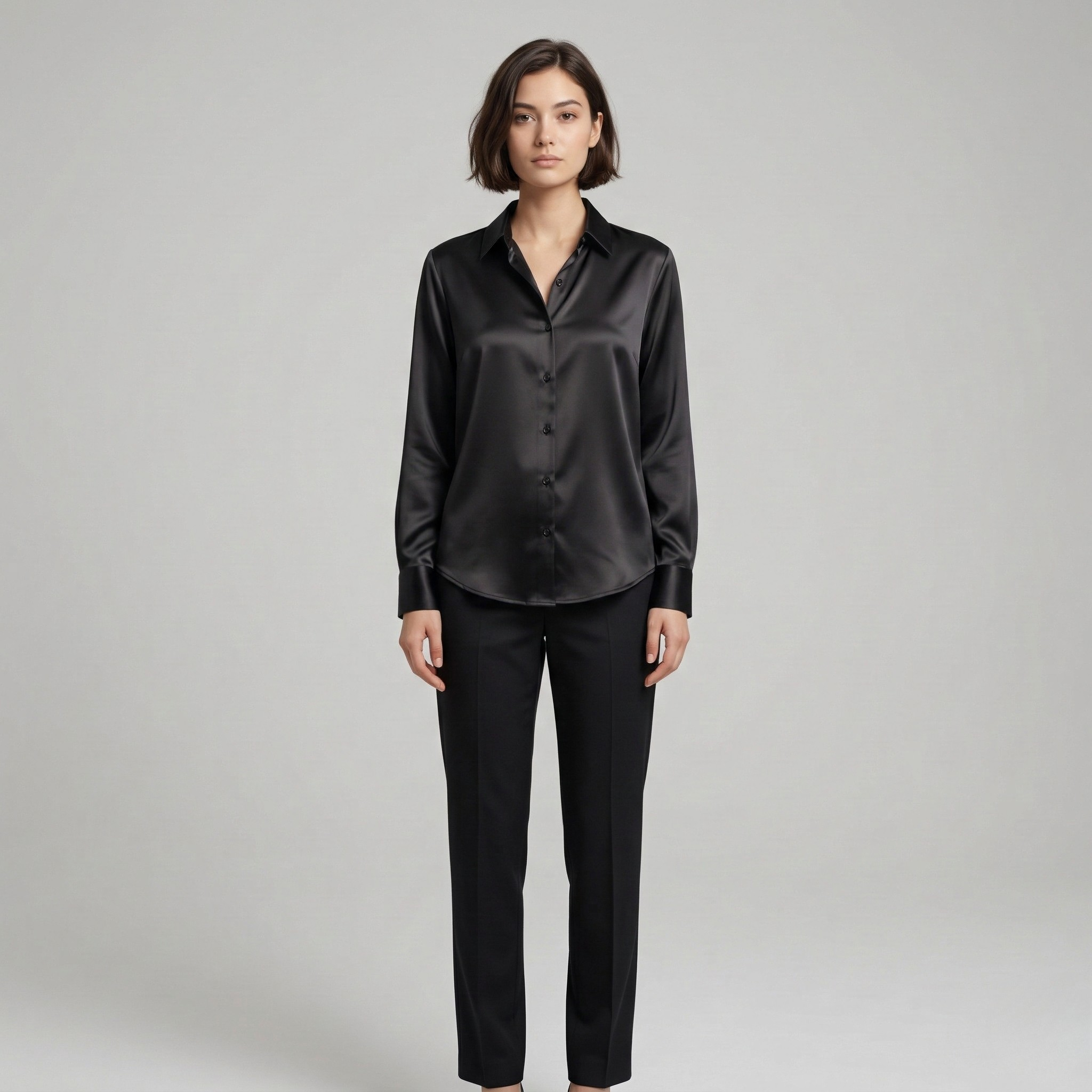 Camicia donna elegante satinata con bottoni maniche lunghe blusa donna classica