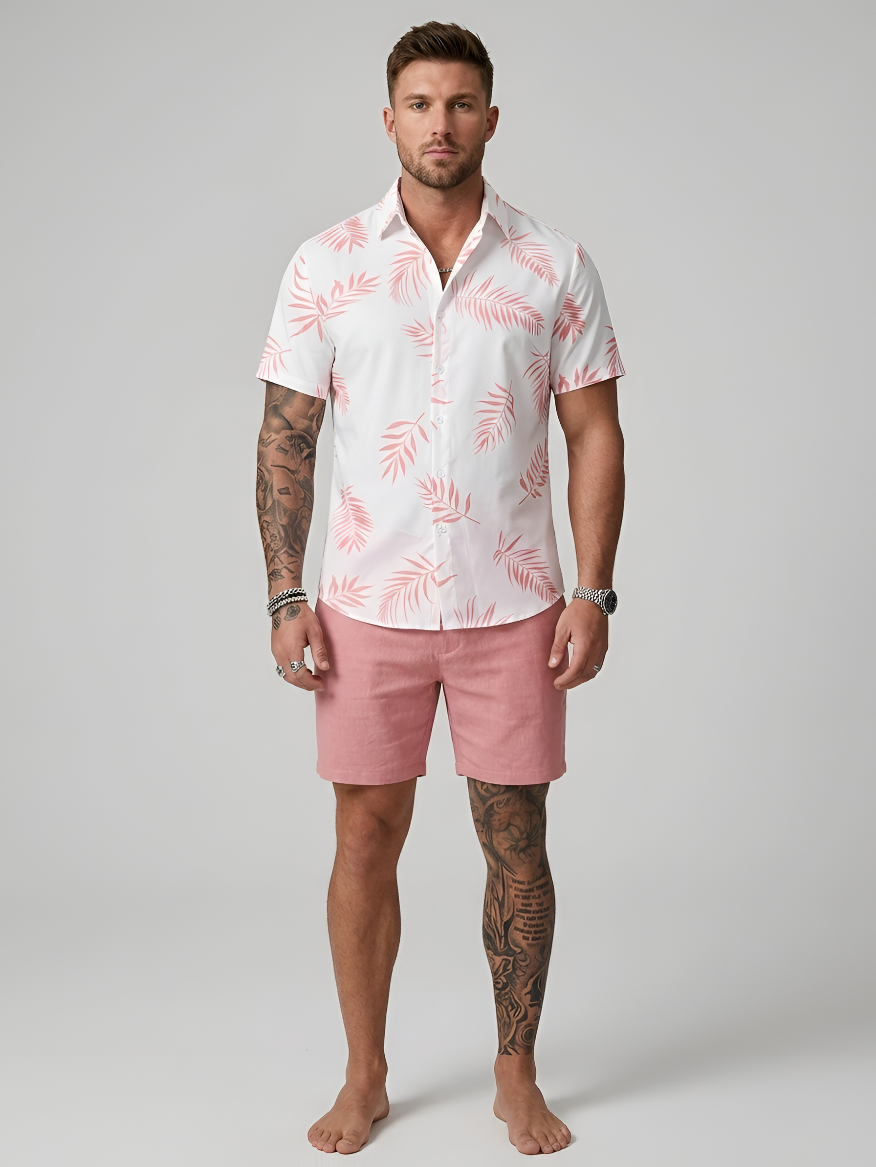Camisa de hombre de manga corta con estampado tropical, camisa de verano casual de algodón para hombre