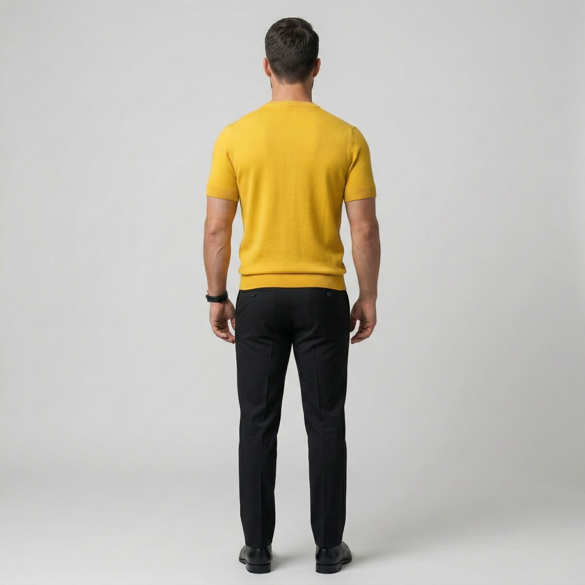 Men's cotton sweater with short sleeves and crew neck, lightweight casual slim fit