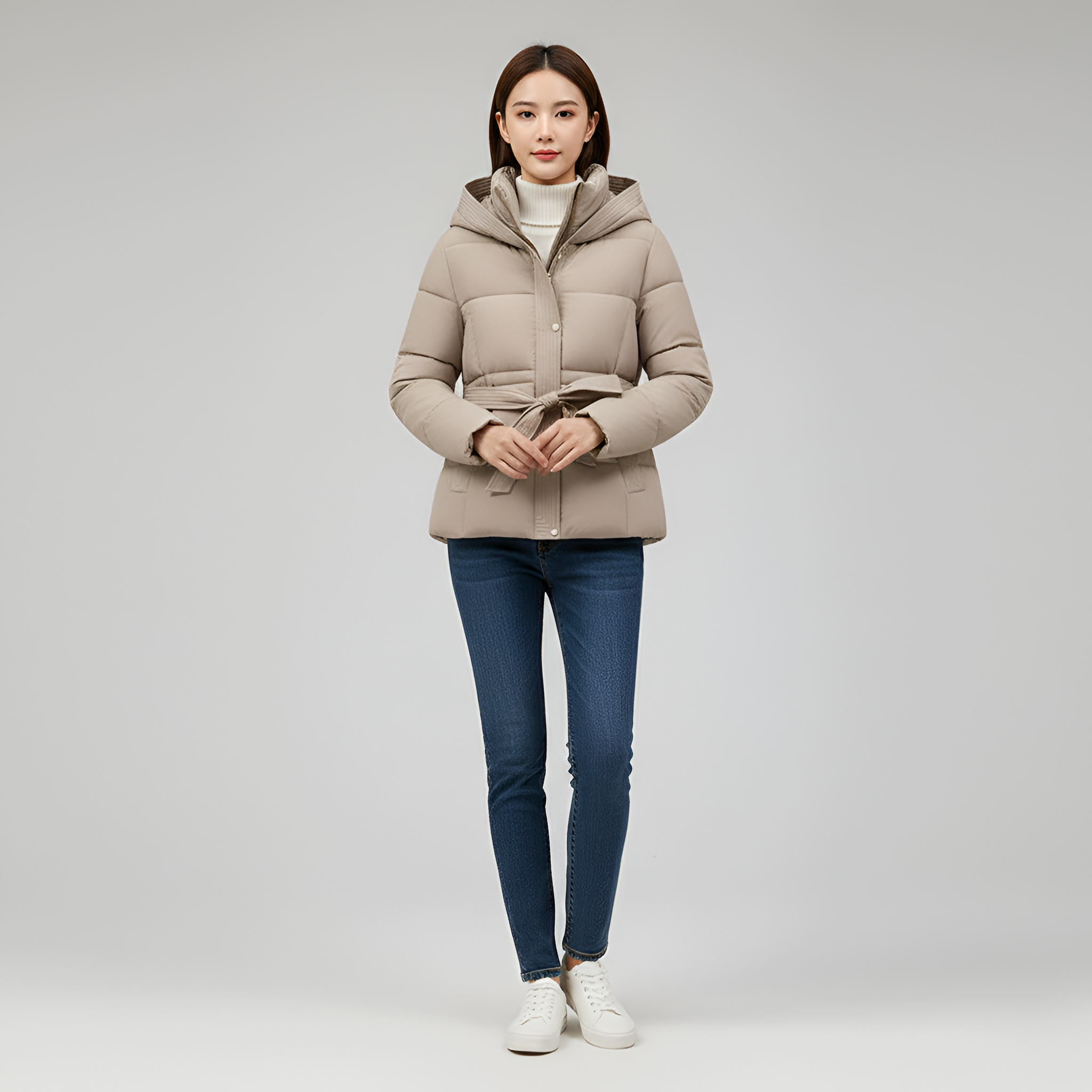 Valerios Fashion piumino donna con cappuccio e cintura imbottito invernale