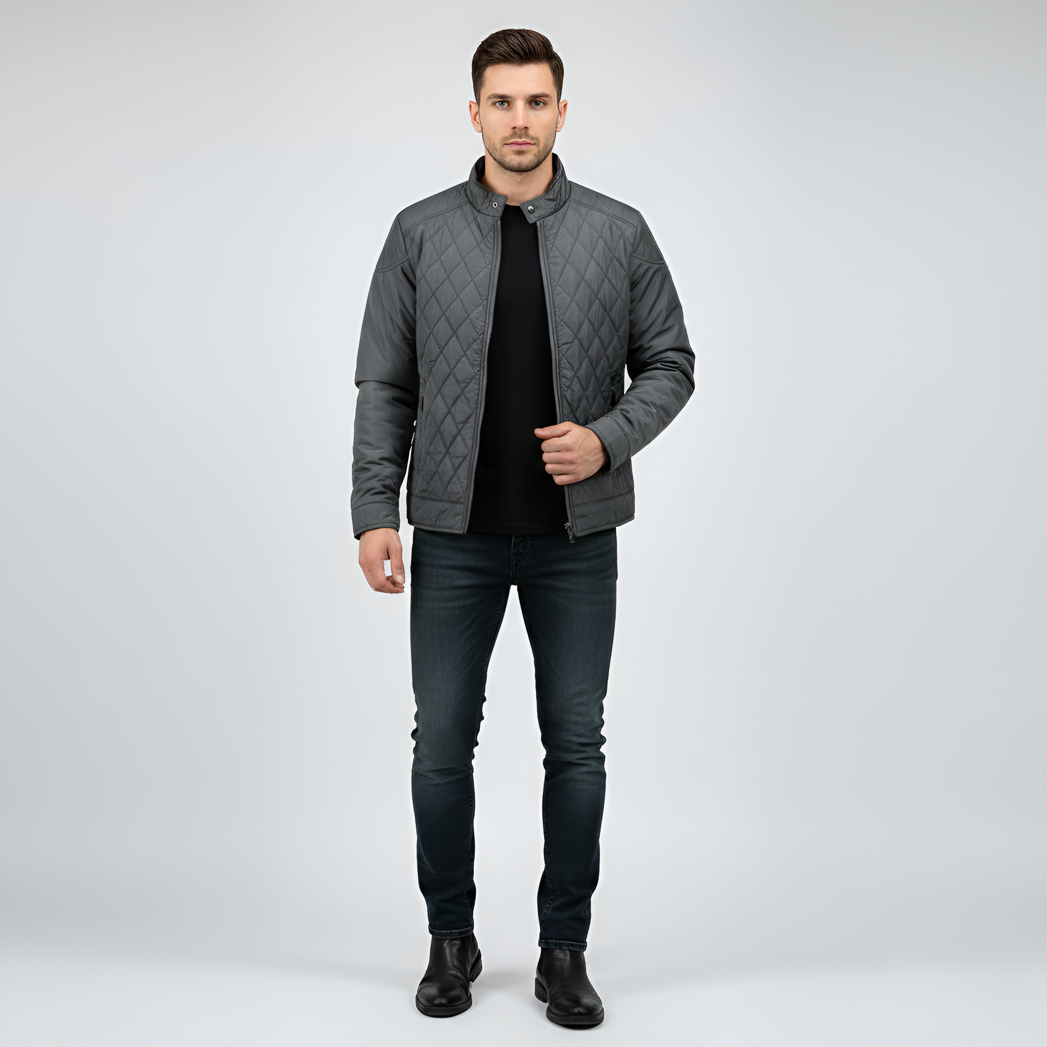 Valerios Fashion Giacca Uomo Trapuntata con Zip e Collo Alto Casual Invernale
