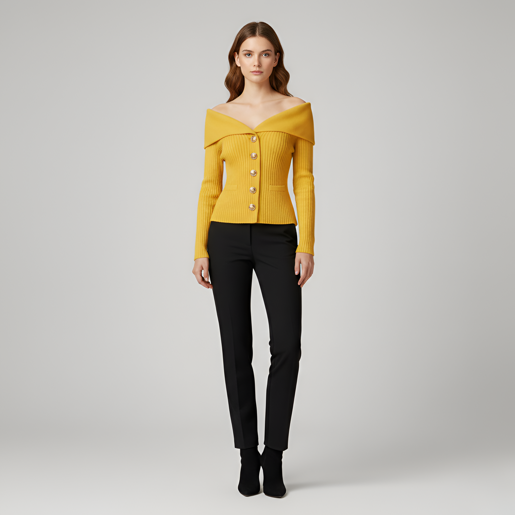 Giacca cardigan donna a coste con bottoni scollo a V fit aderente