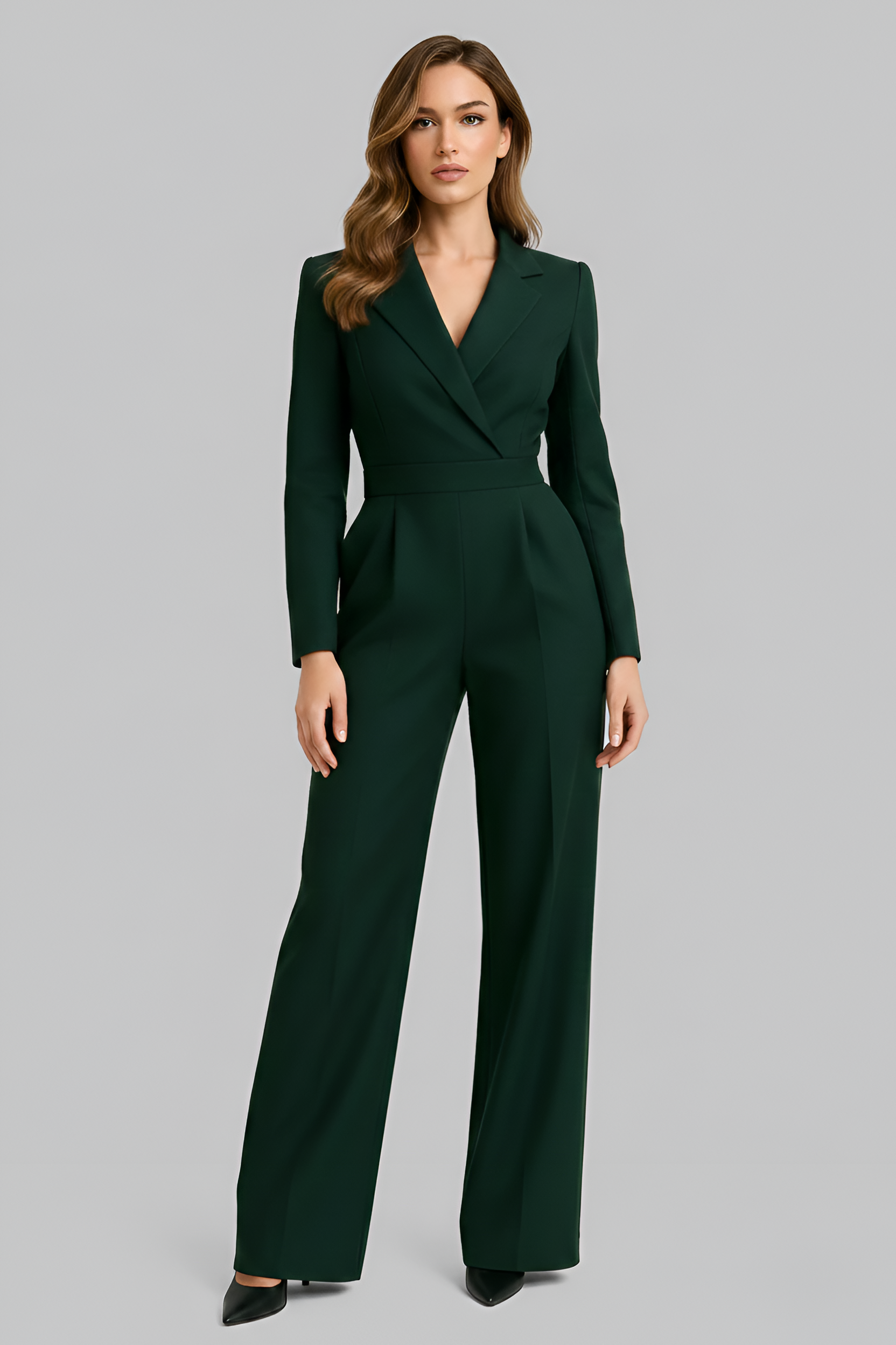 Tuta donna elegante stile blazer con scollo a V e gamba ampia vestibilità regolare