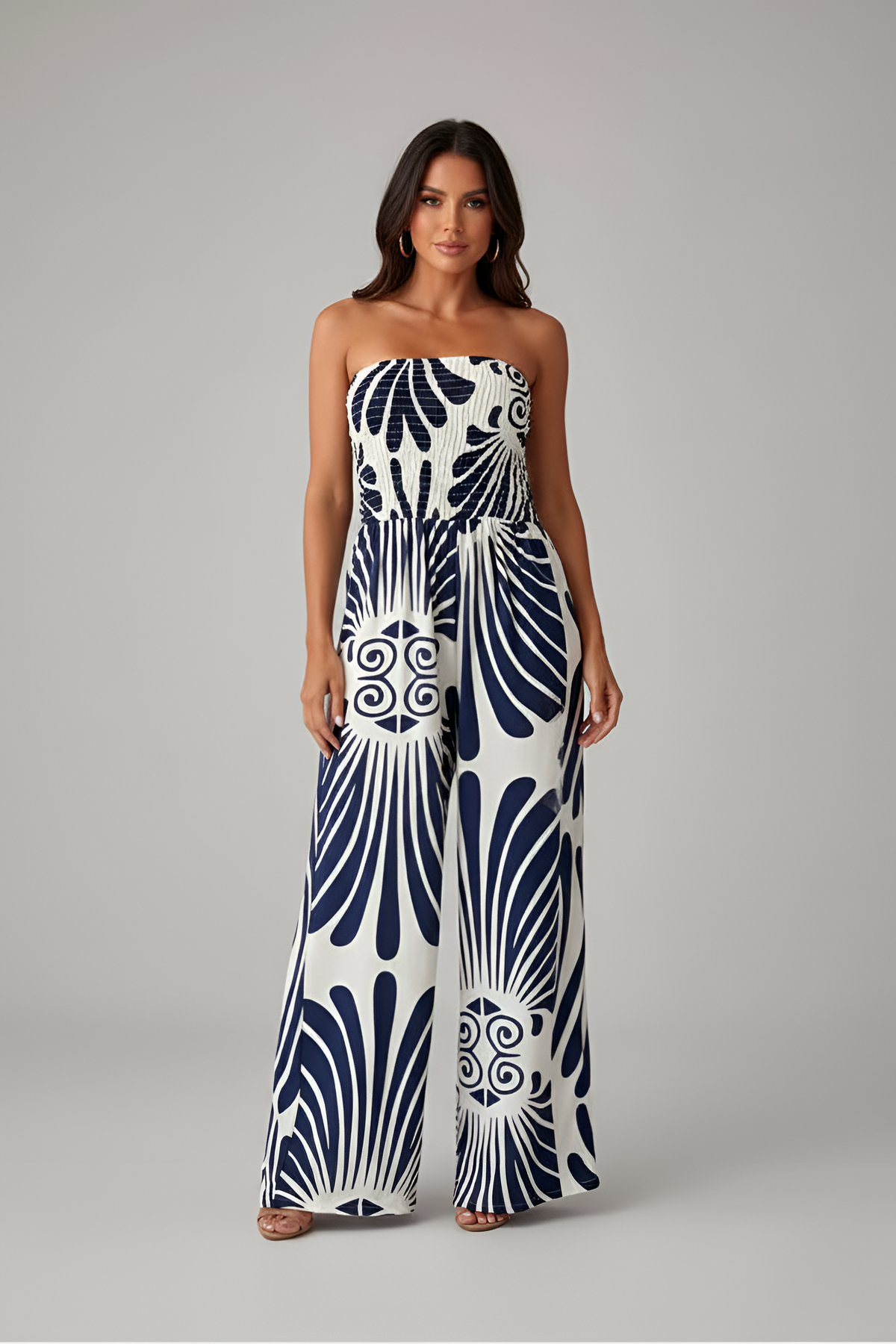 Women’s strapless long dress with print, elegant casual summer dress