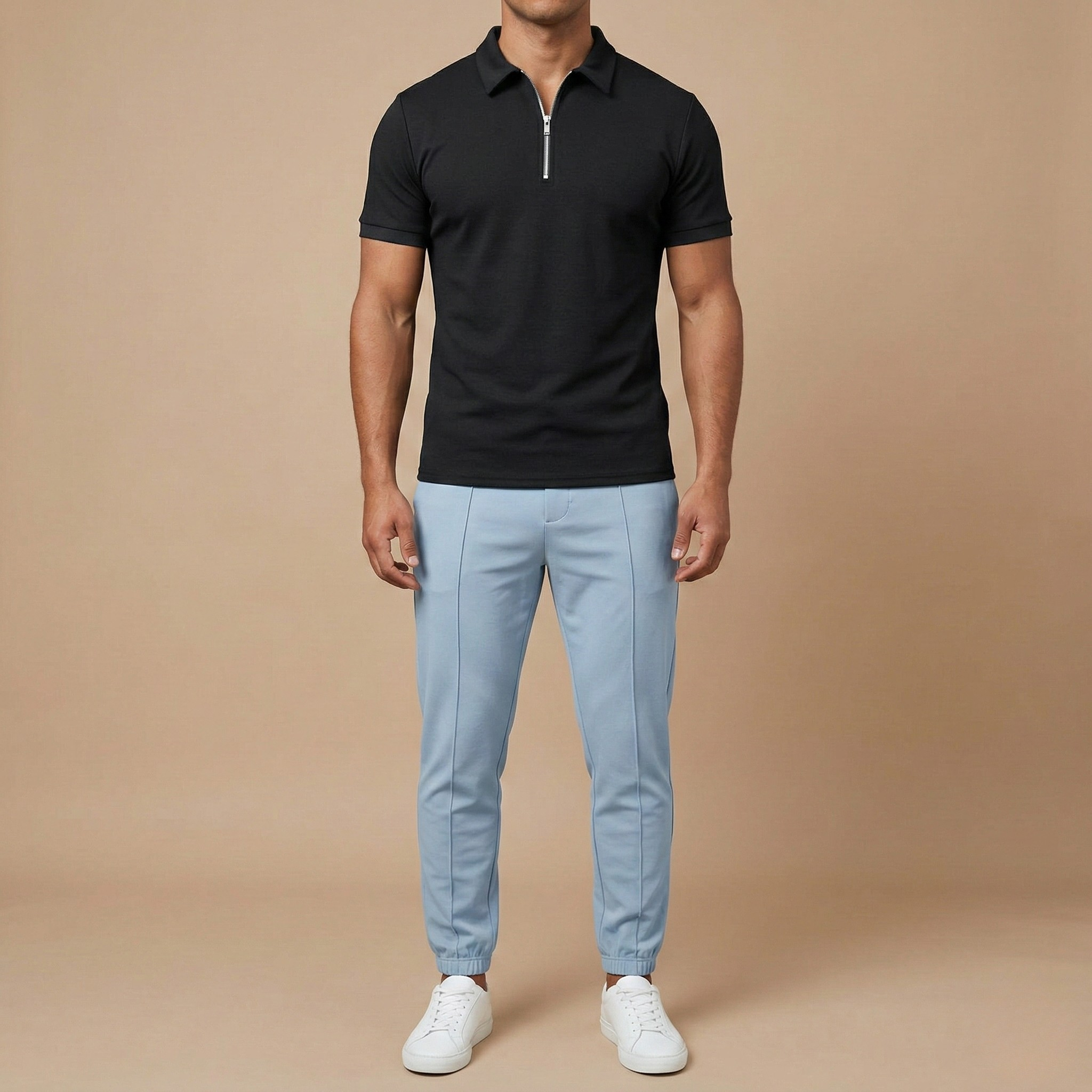 Polo uomo manica corta con zip e colletto classico slim fit