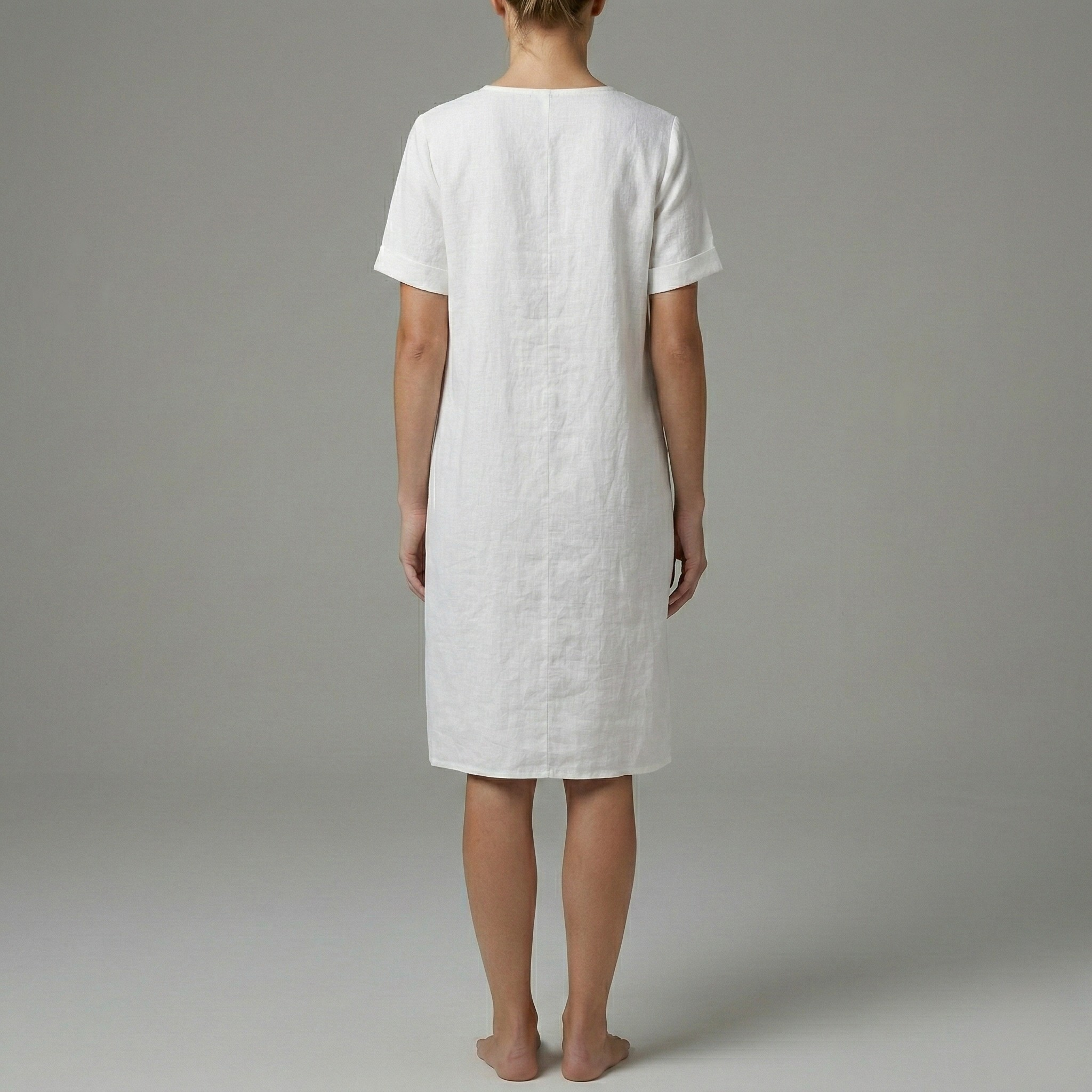 Vestito donna estivo in cotone con scollo a V e tasche manica corta