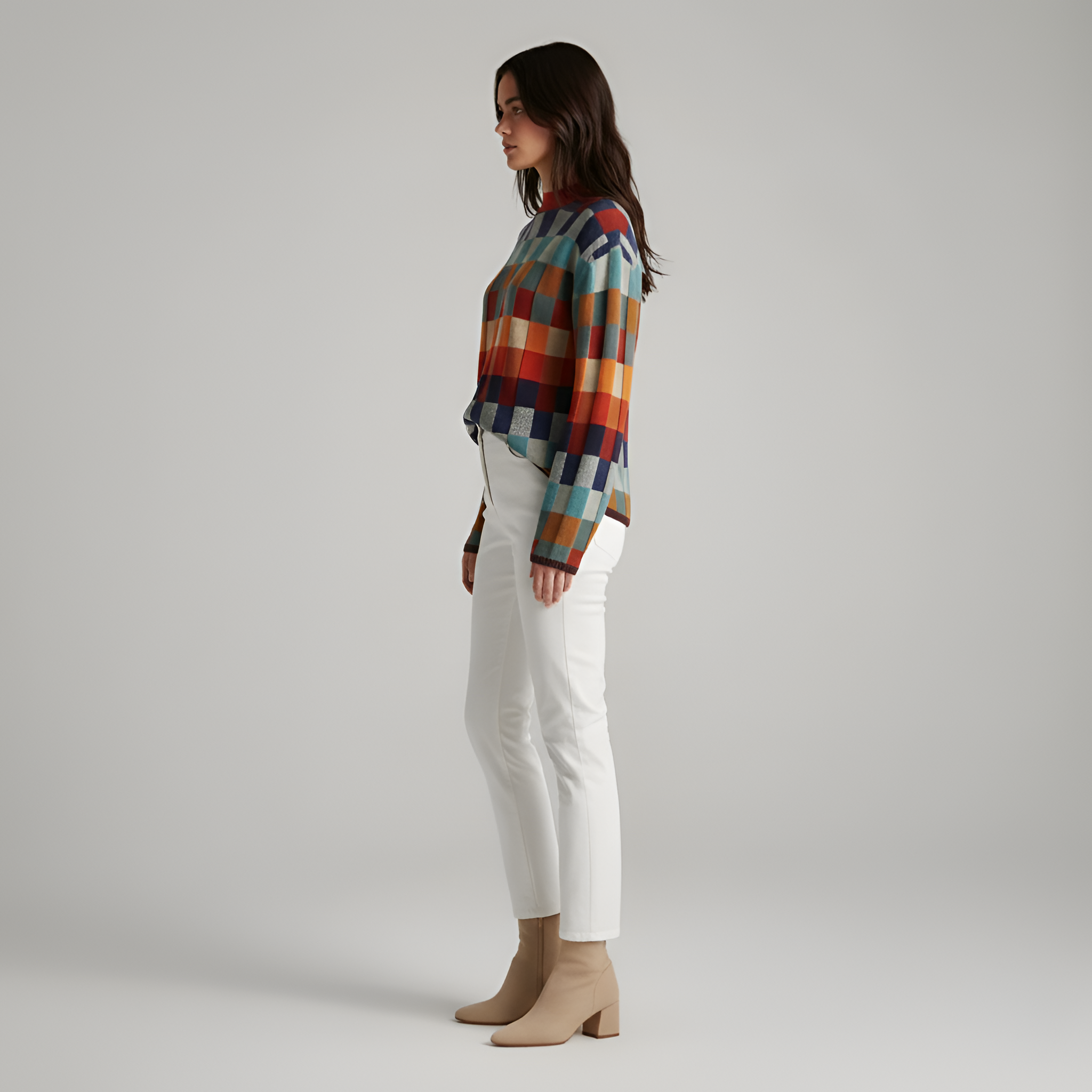 Valerios Fashion maglione donna in misto lana a quadri