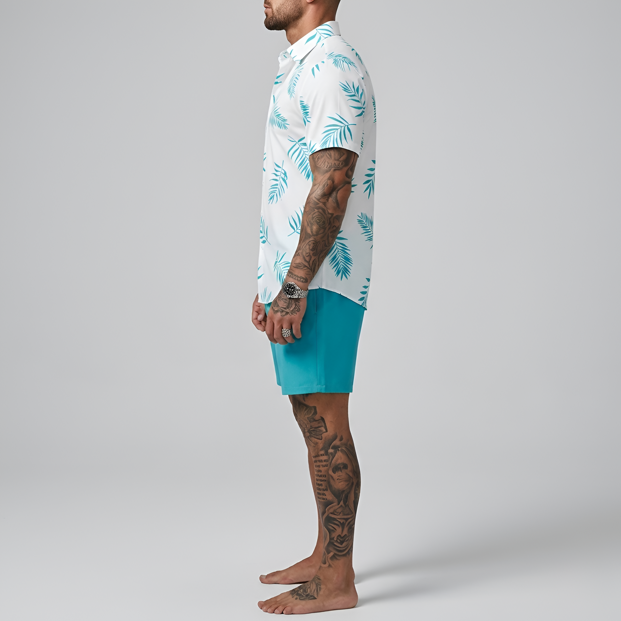 Camicia uomo manica corta stampa tropicale camicia estiva casual uomo cotone