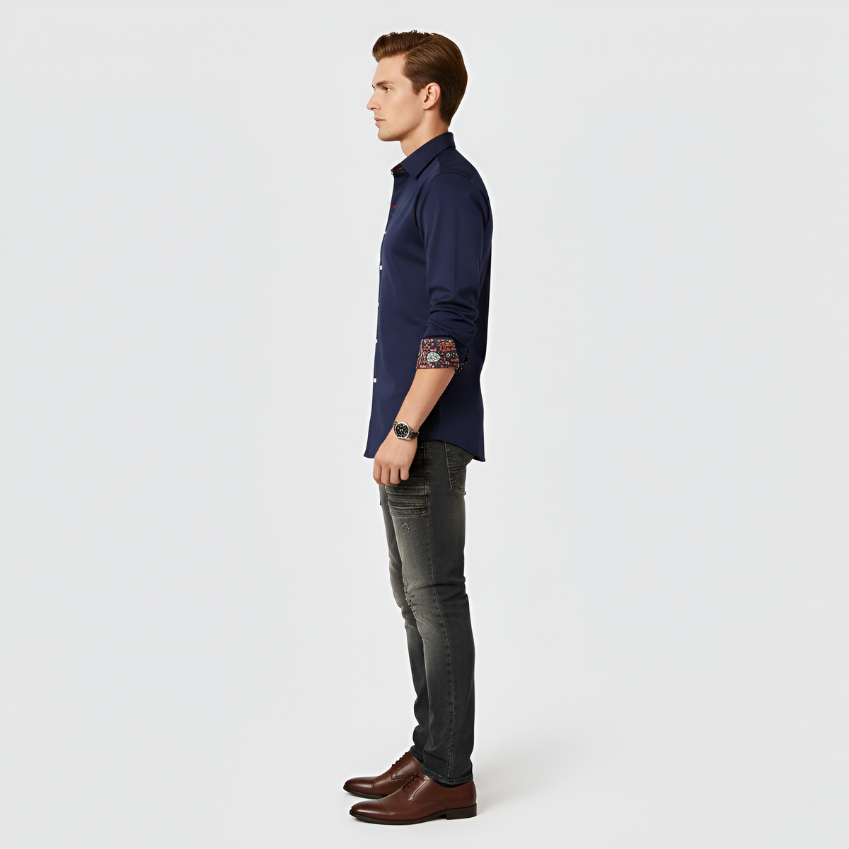 Valerios Fashion chemise ajustée pour homme en coton avec détails imprimés