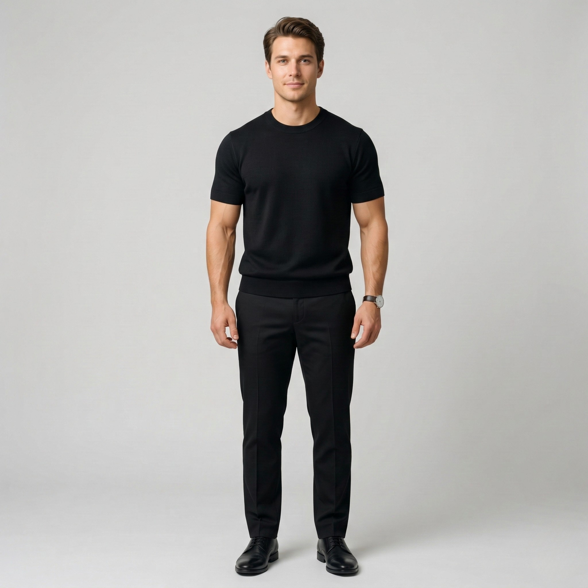 Men's cotton sweater with short sleeves and crew neck, lightweight casual slim fit