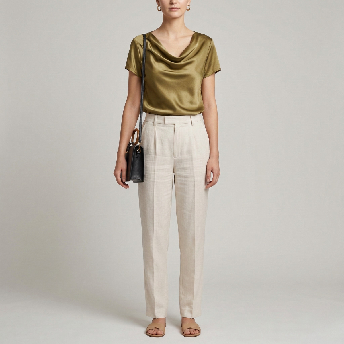 Elegancka damska bluzka z drapowanym dekoltem i krótkim rękawem, elegancki casualowy top