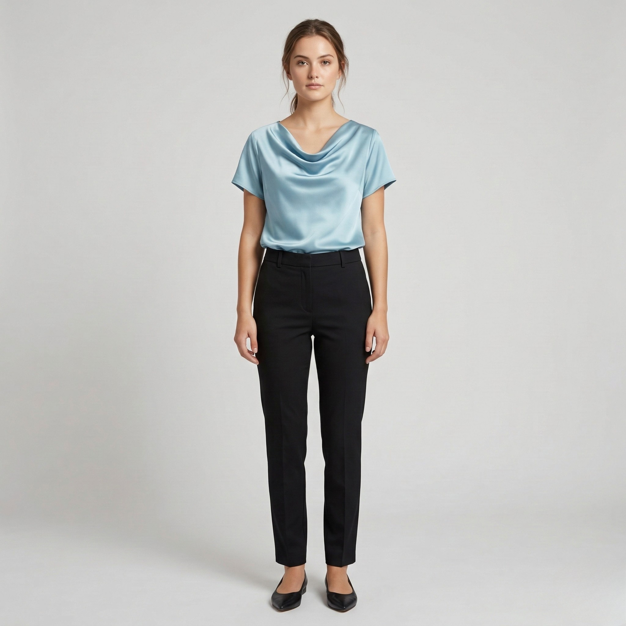 Blusa Donna Elegante con Scollo Drappeggiato Manica Corta Top Casual Elegante