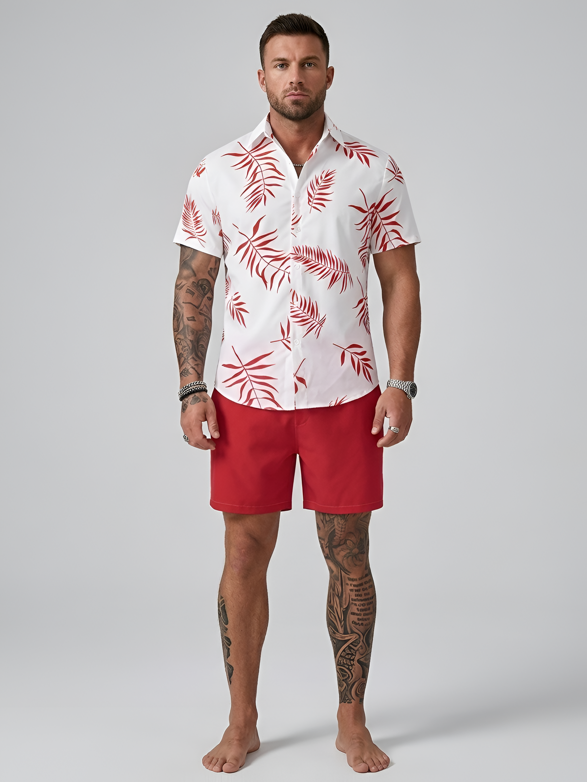 Camisa de hombre de manga corta con estampado tropical, camisa de verano casual de algodón para hombre