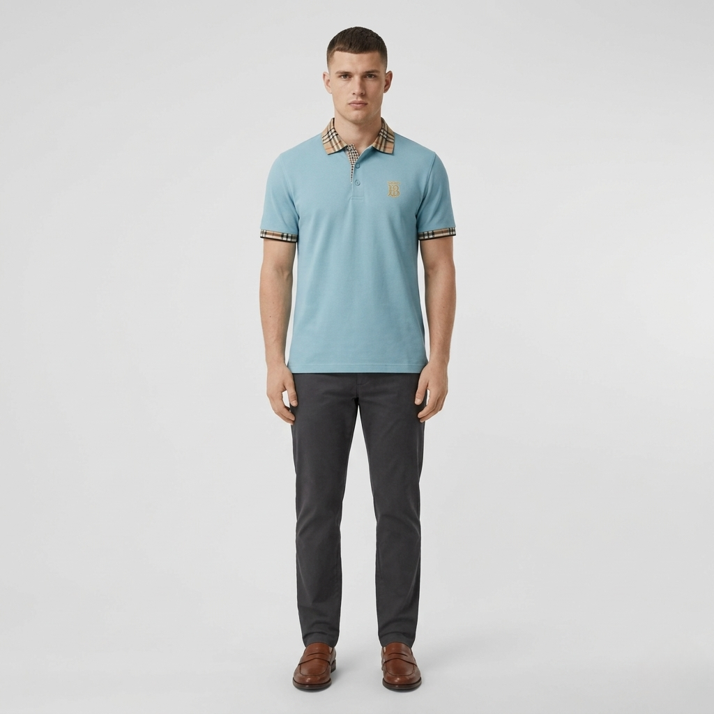 Men's cotton polo shirt with short sleeves, classic collar, and buttons, casual sporty