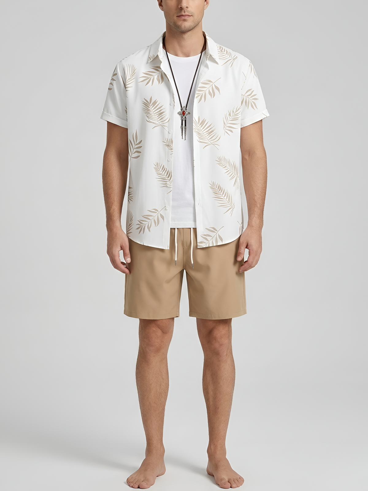 Camisa de hombre de manga corta con estampado tropical, camisa de verano casual de algodón para hombre