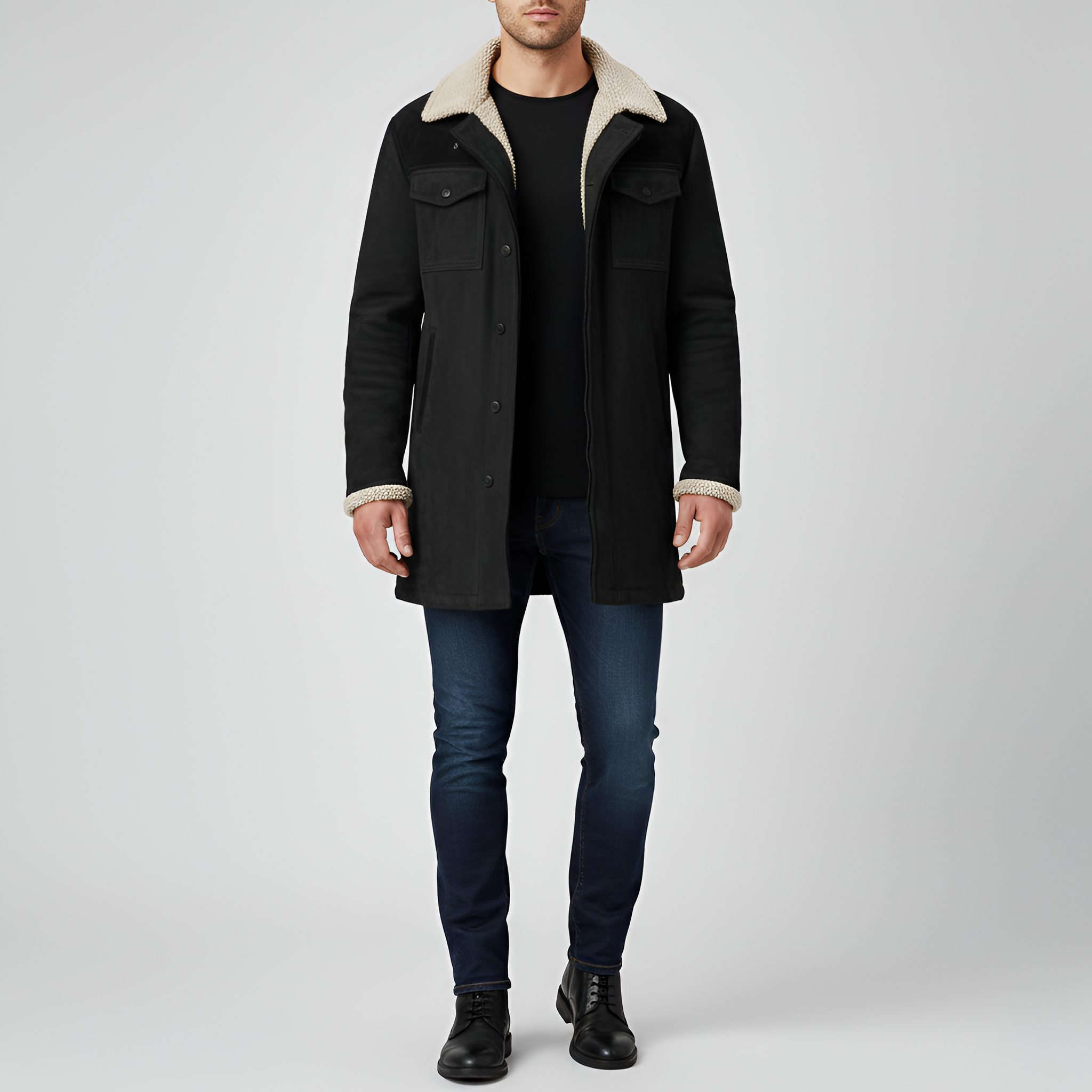 Valerios Fashion giacca uomo foderata in pile con colletto shearling e bottoni