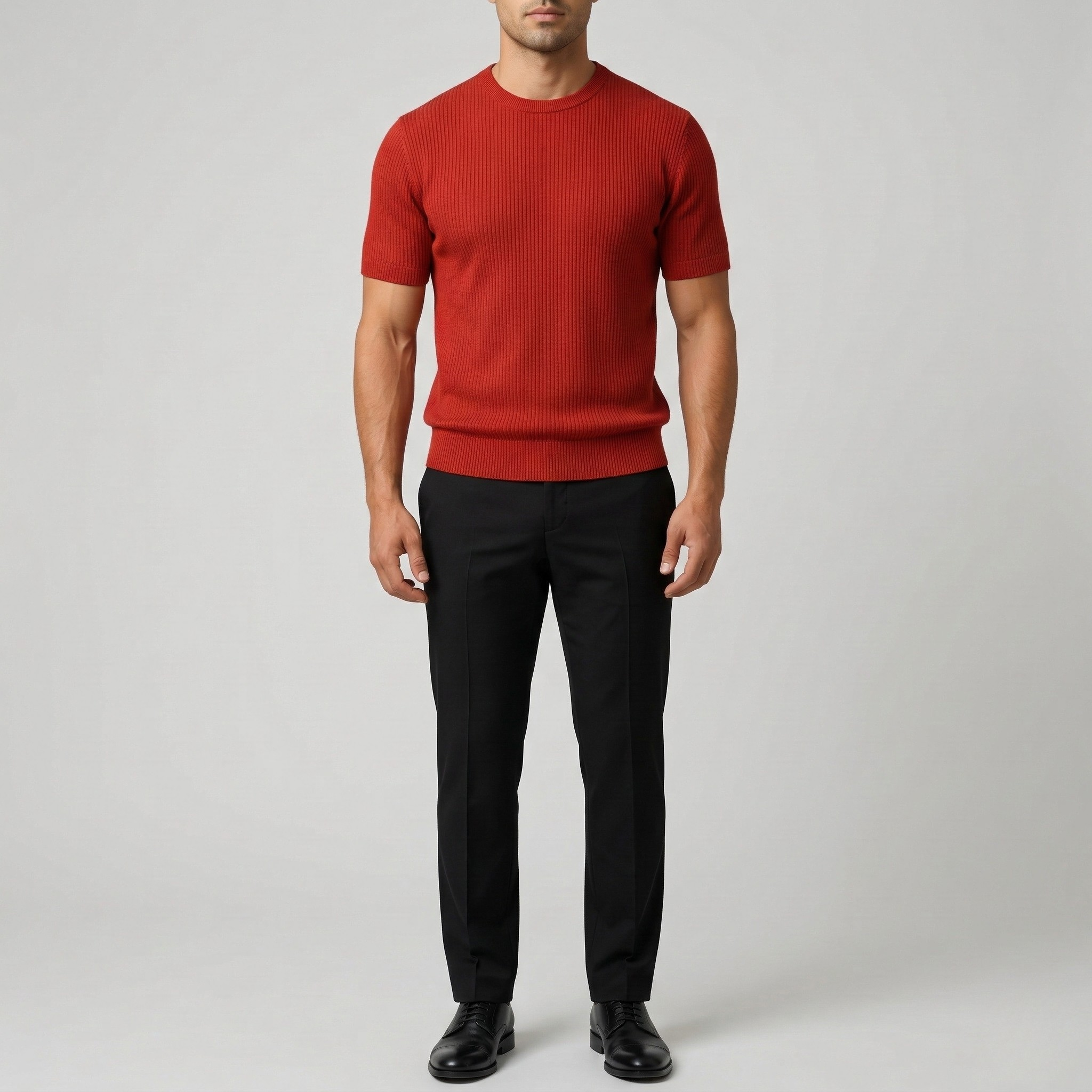 Men's cotton sweater with short sleeves and crew neck, lightweight casual slim fit