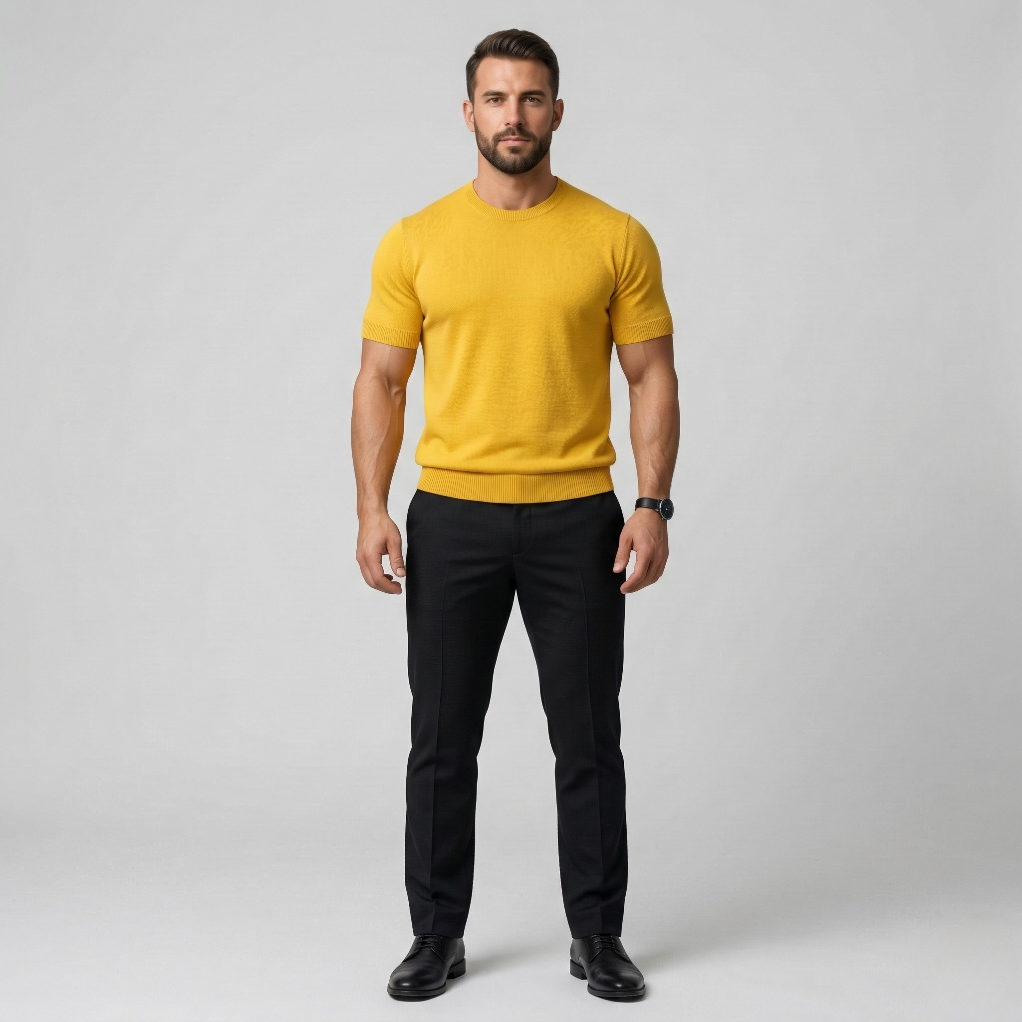 Pull léger décontracté pour homme en coton, manches courtes et col rond, coupe ajustée