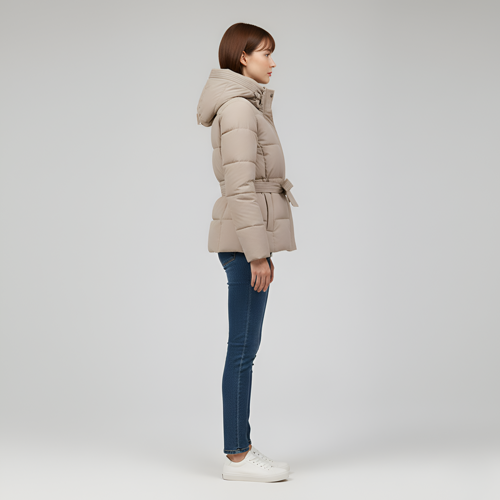 Valerios Fashion piumino donna con cappuccio e cintura imbottito invernale