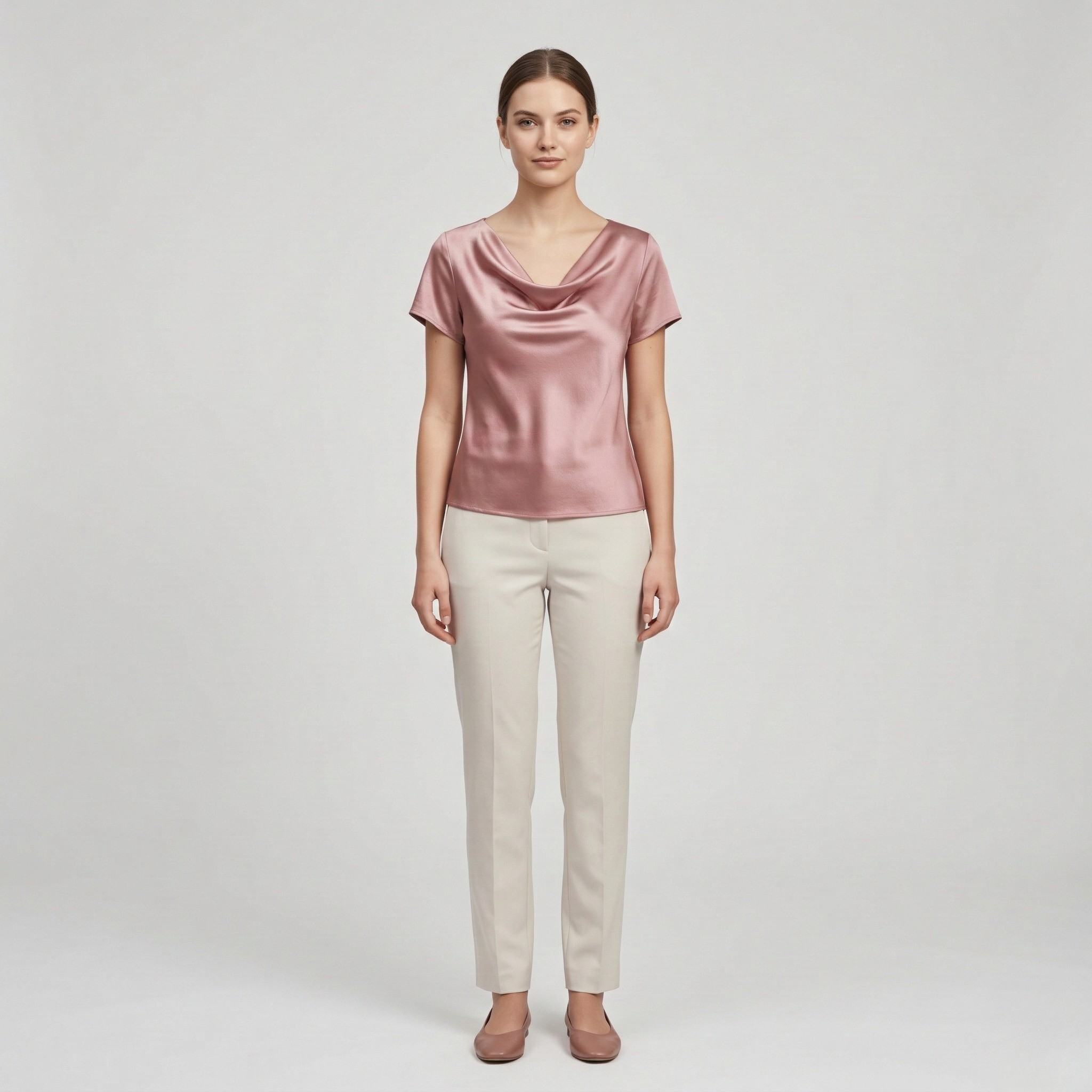 Blusa Donna Elegante con Scollo Drappeggiato Manica Corta Top Casual Elegante