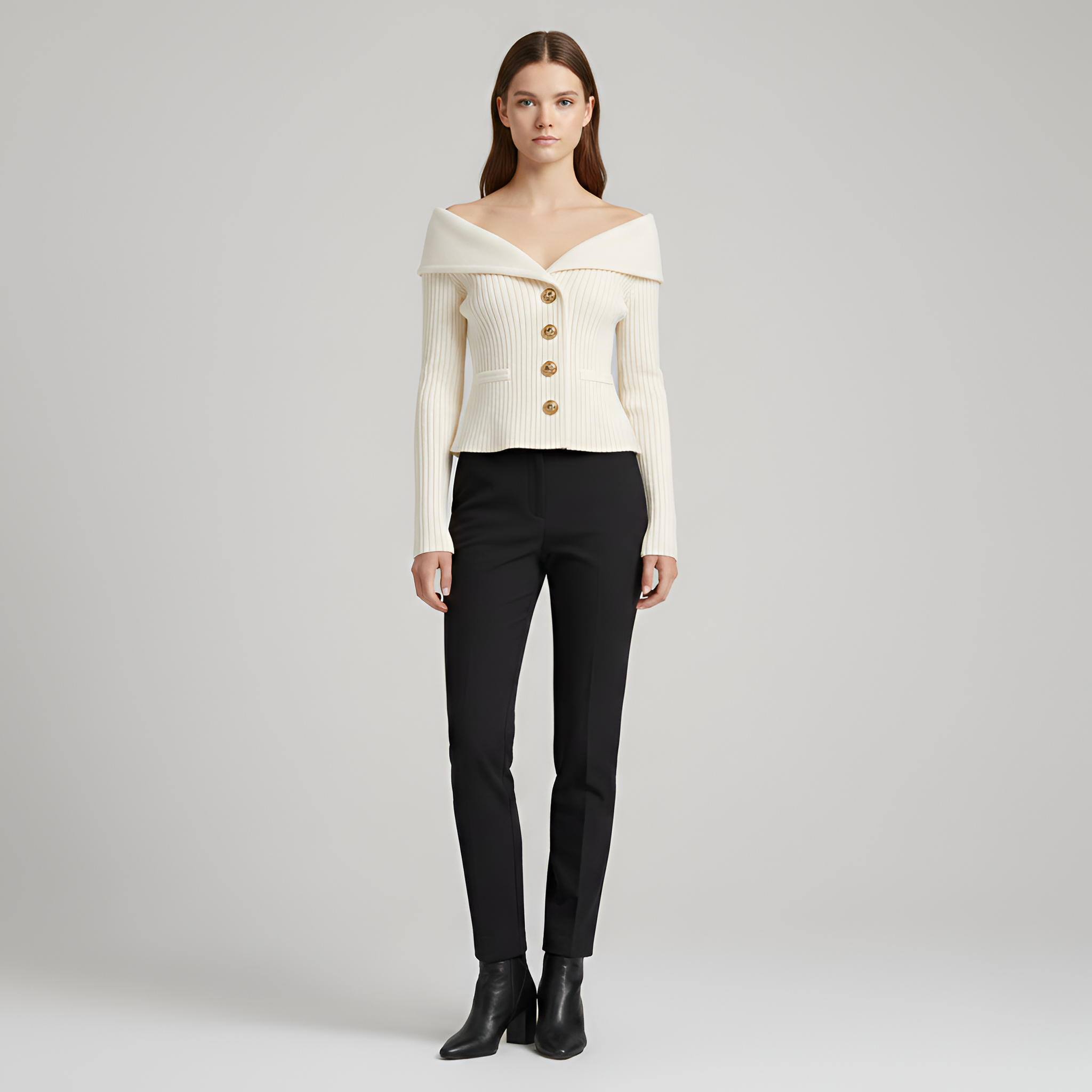 Giacca cardigan donna a coste con bottoni scollo a V fit aderente