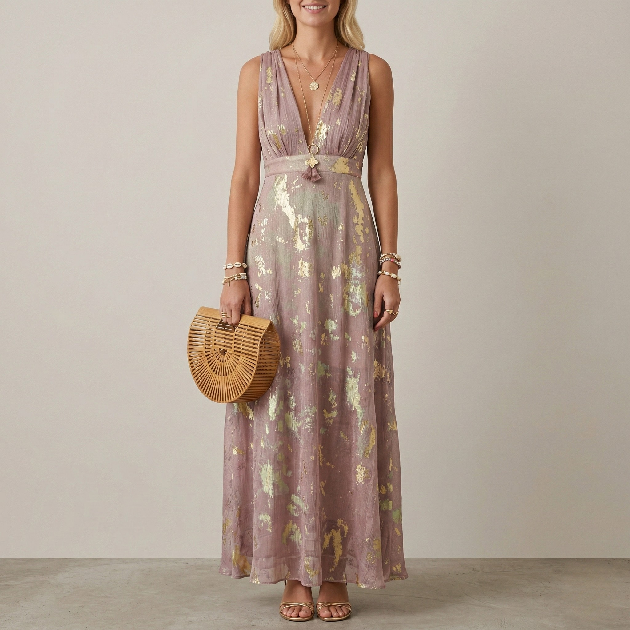 Women's Long Dress V-Neck Sleeveless Elegant Ceremony Dress