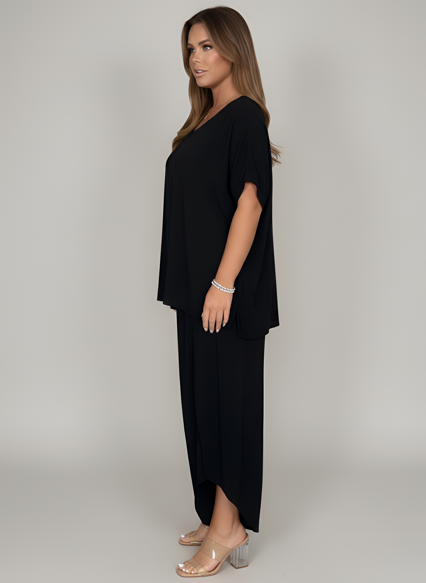 Conjunto de dos piezas para mujer con túnica y pantalones amplios