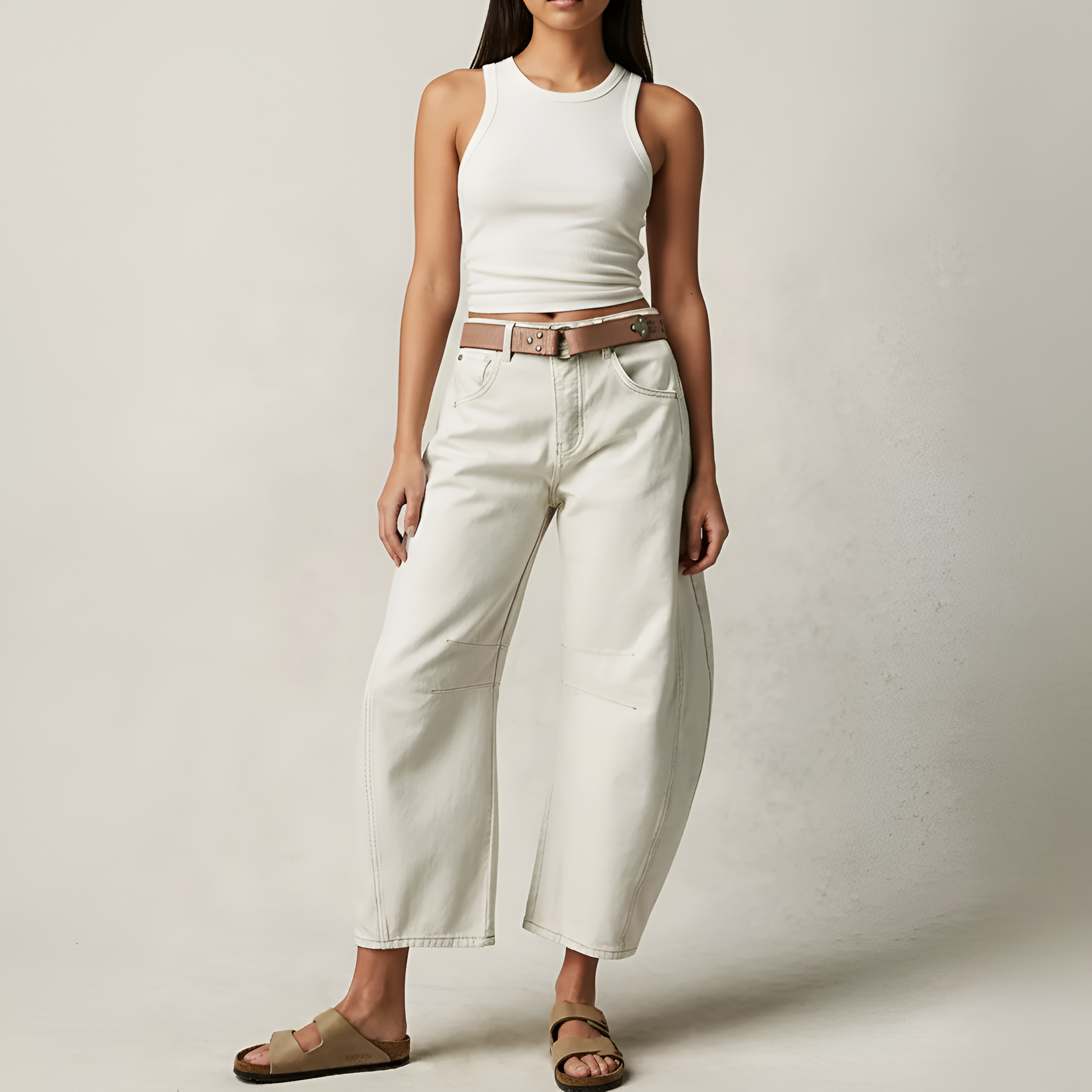 Valerios Fashion jeans donna a gamba larga in denim di cotone vita alta