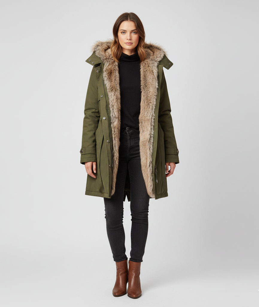 Valerios Fashion parka donna con pelliccia sintetica