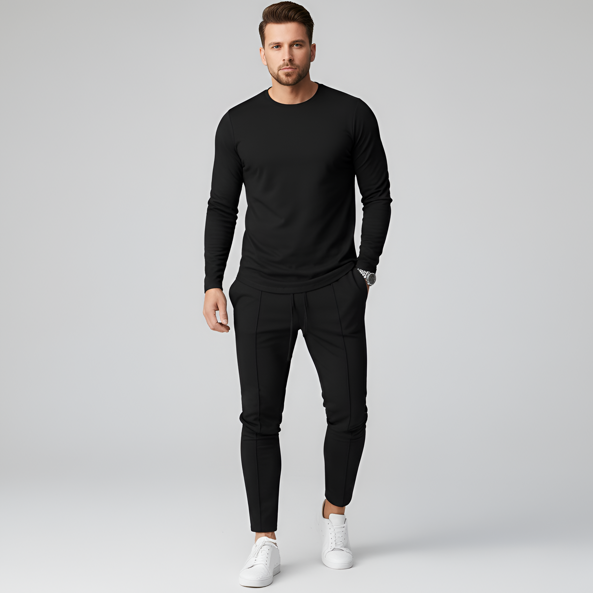 Tuta uomo sportiva con maglia maniche lunghe e pantaloni jogger