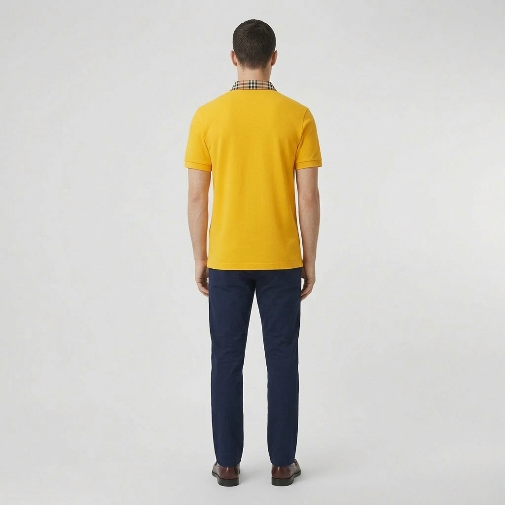 Men's cotton polo shirt with short sleeves, classic collar, and buttons, casual sporty