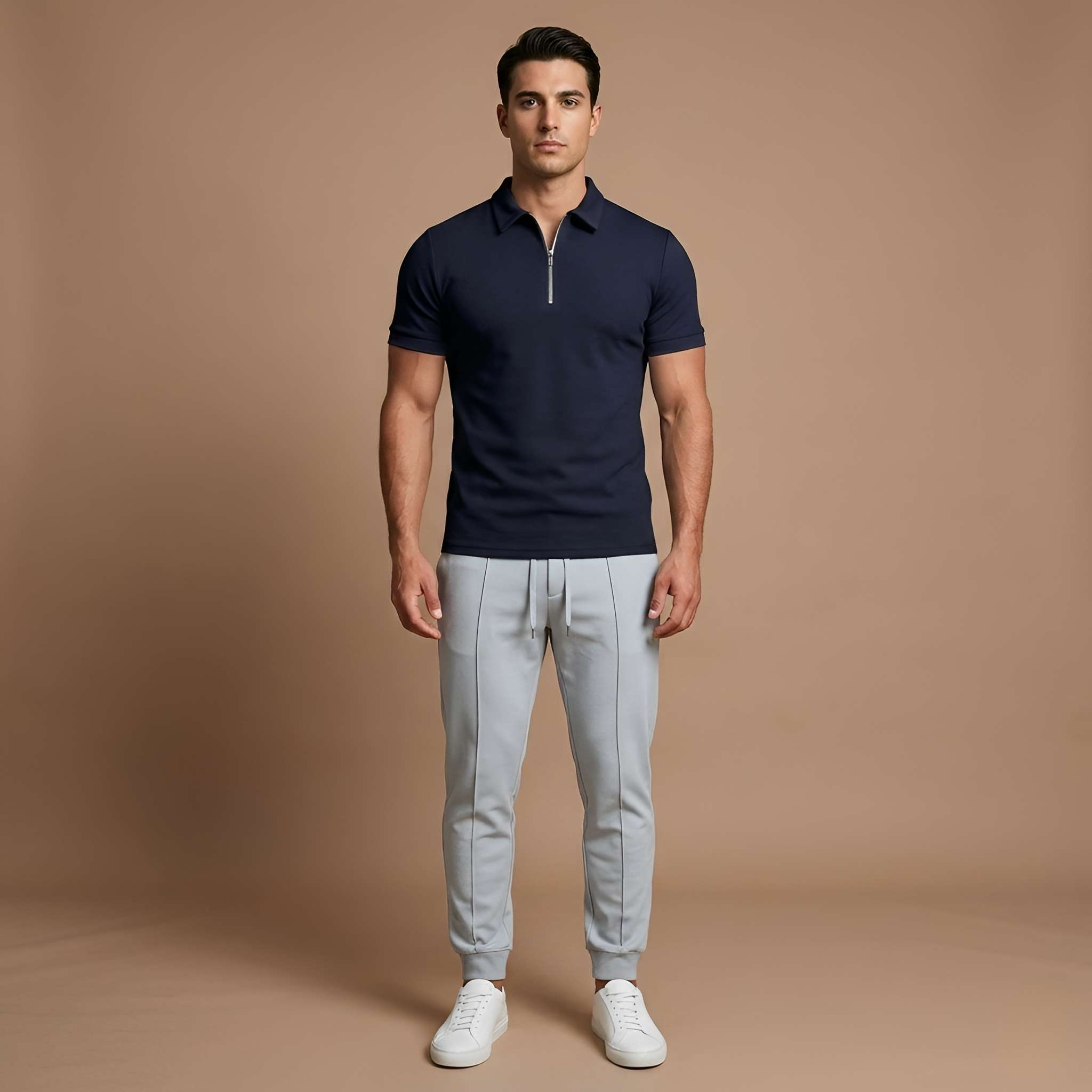Polo uomo manica corta con zip e colletto classico slim fit